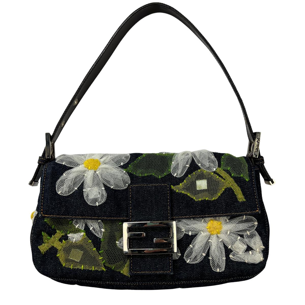 Sac à main FENDI Mamma Baguette denim bleu