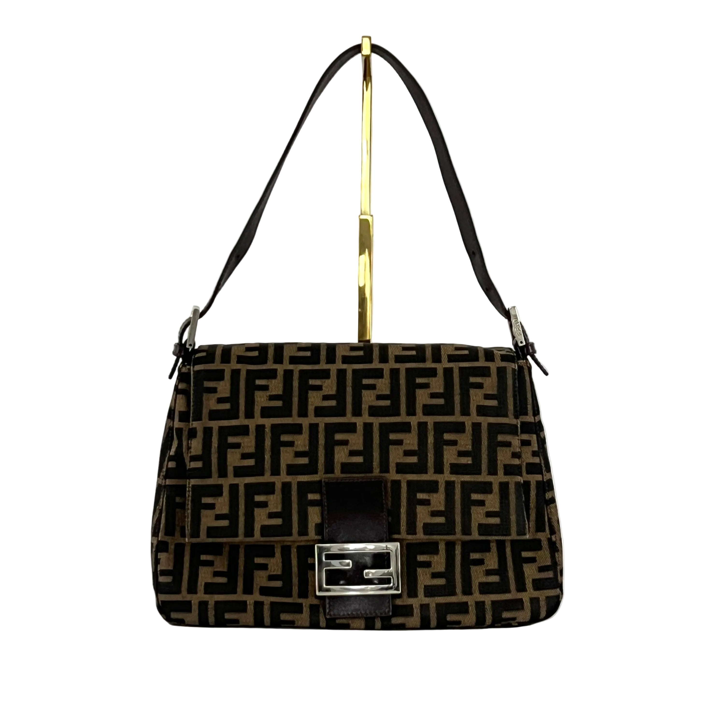 Sac à main FENDI Mamma toile et cuir marron