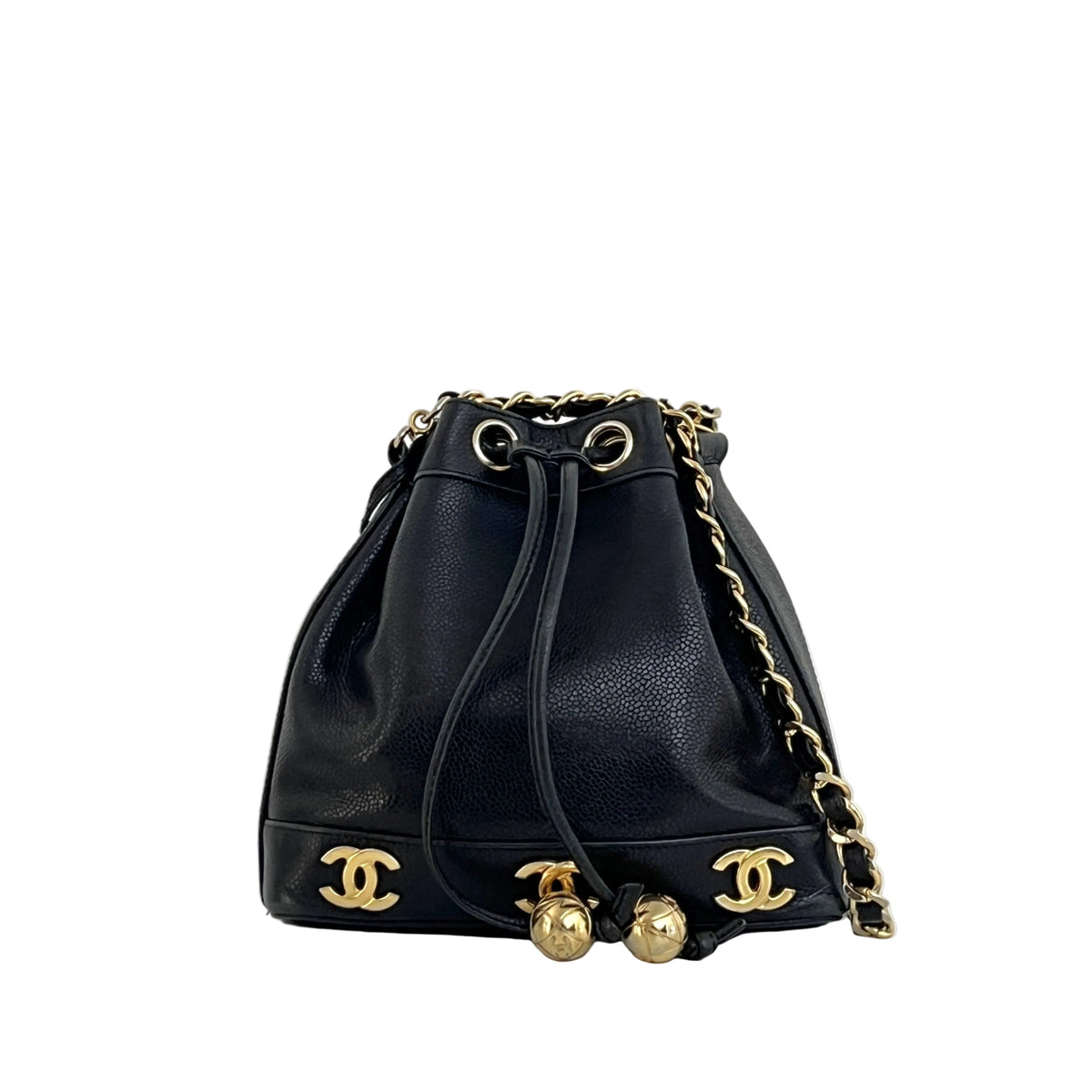 Vintage 1996-1997 CHANEL black lambskin mini bucket bag