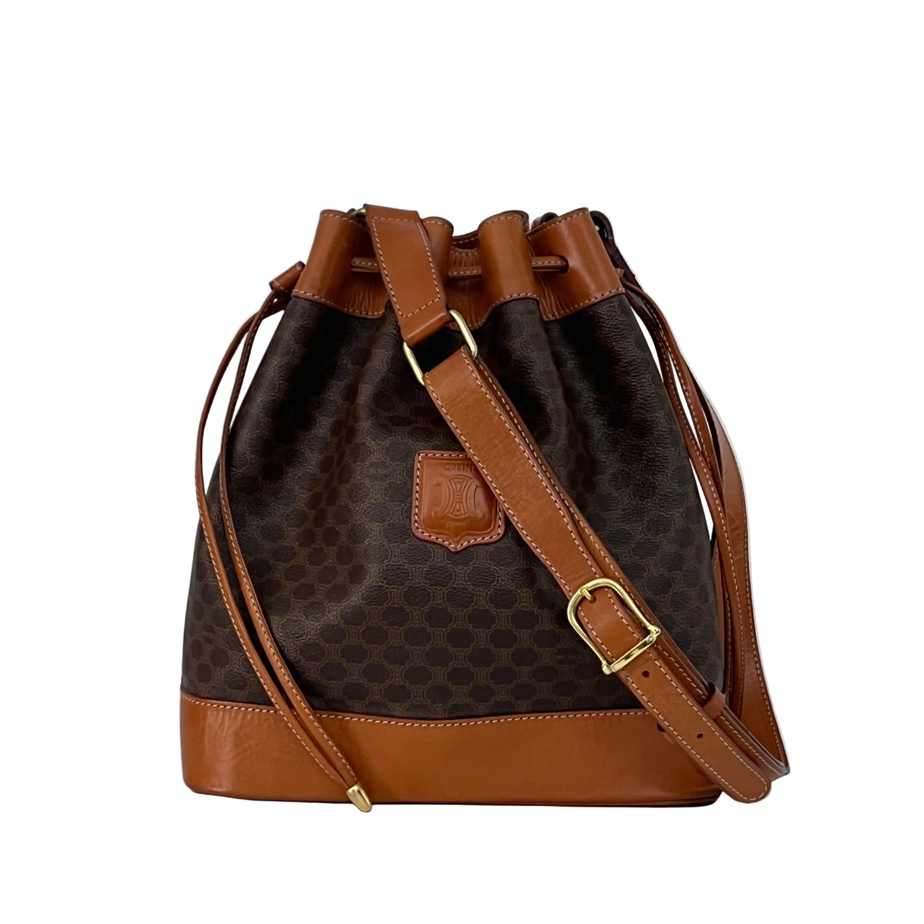 Sac à bandoulière CELINE Seau toile et cuir marron