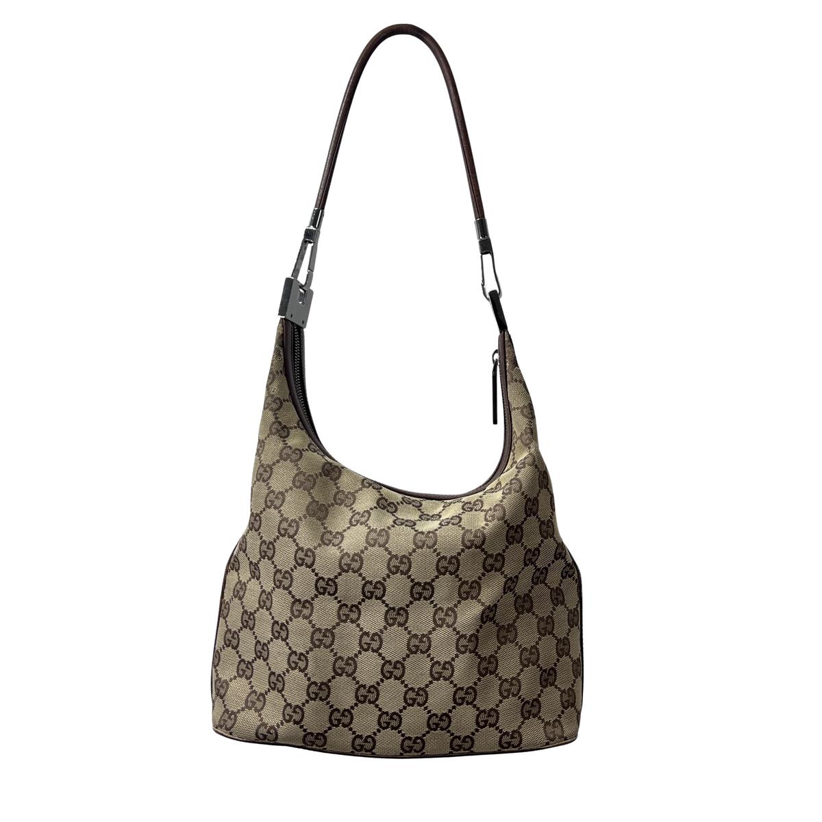 GUCCI Hobo handbag in brown canvas and leather