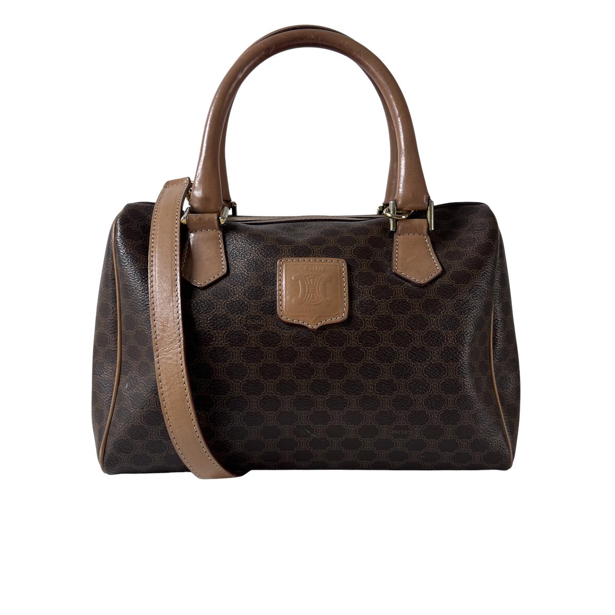 Sac à main CELINE Boston Strap toile et cuir marron