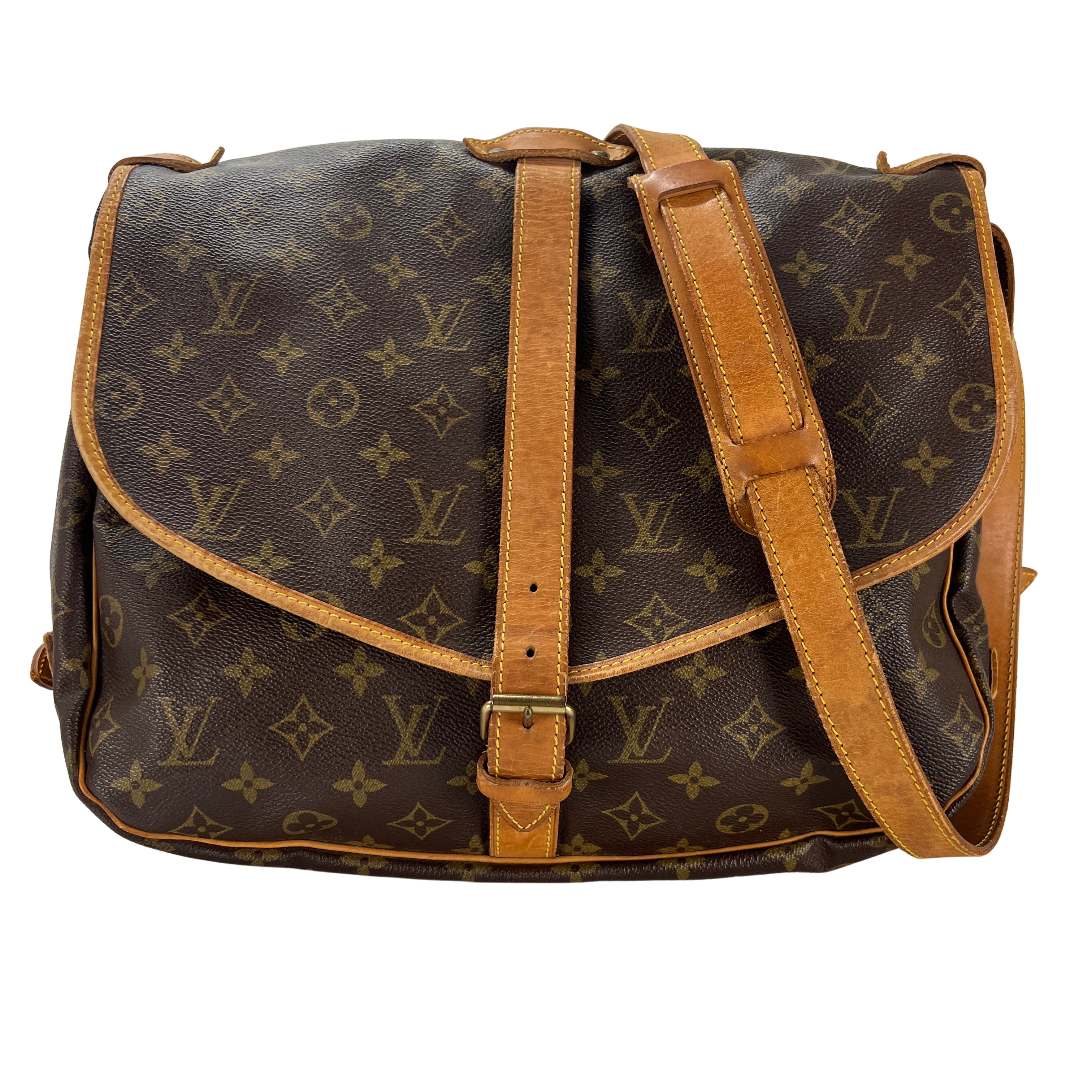 LOUIS VUITTON Saumur 30 canvas and brown leather handbag