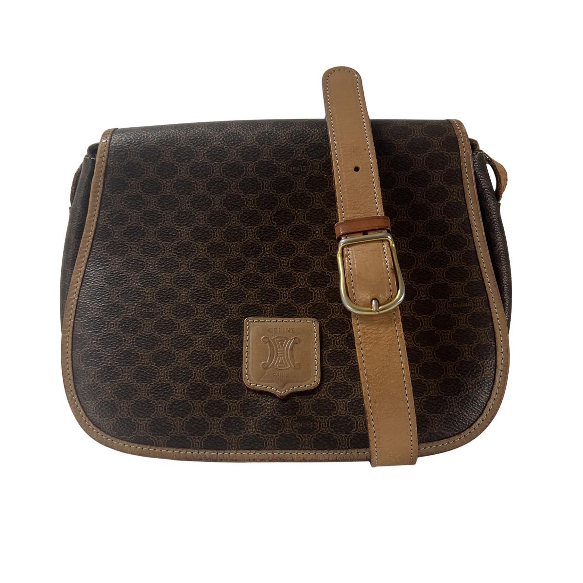 Sac à main CELINE toile et cuir marron