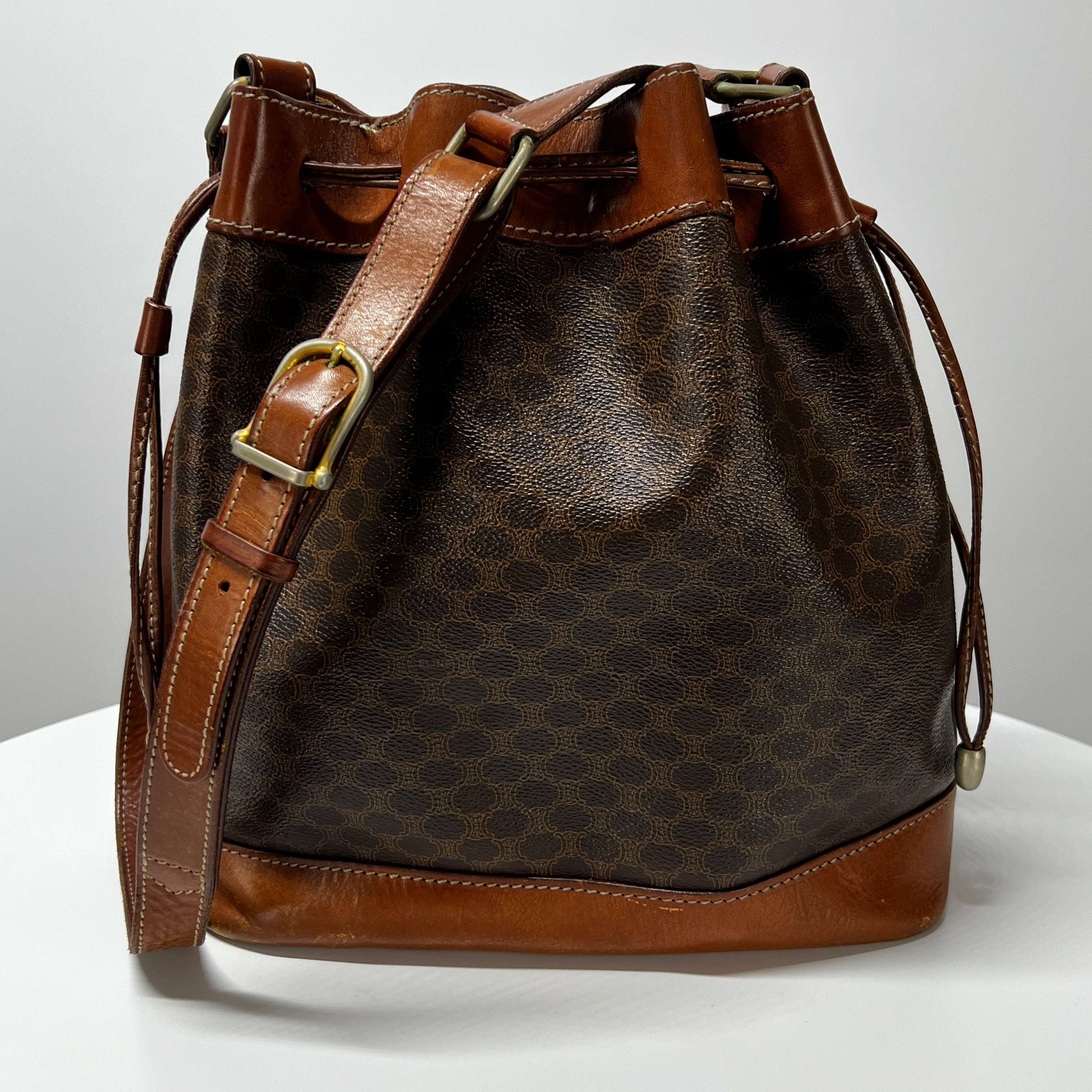 Sac sceau CELINE toile et cuir marron