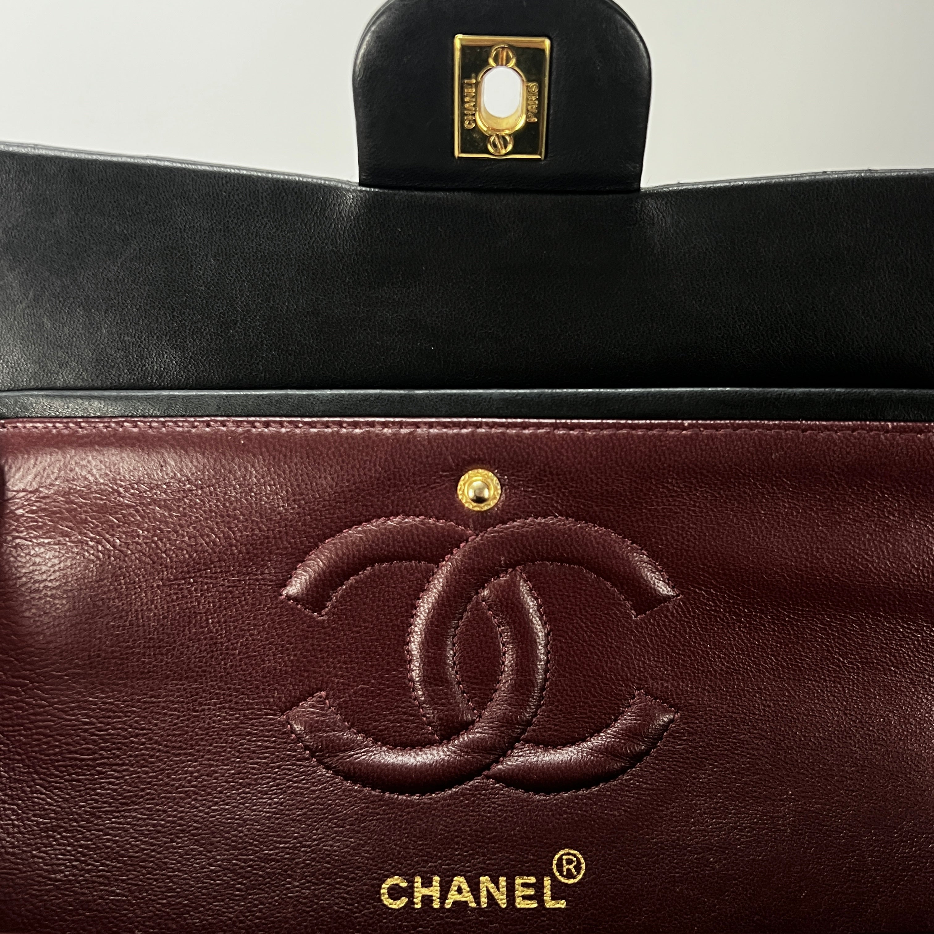 CHANEL Timeless classic medium double flap black leather handbag