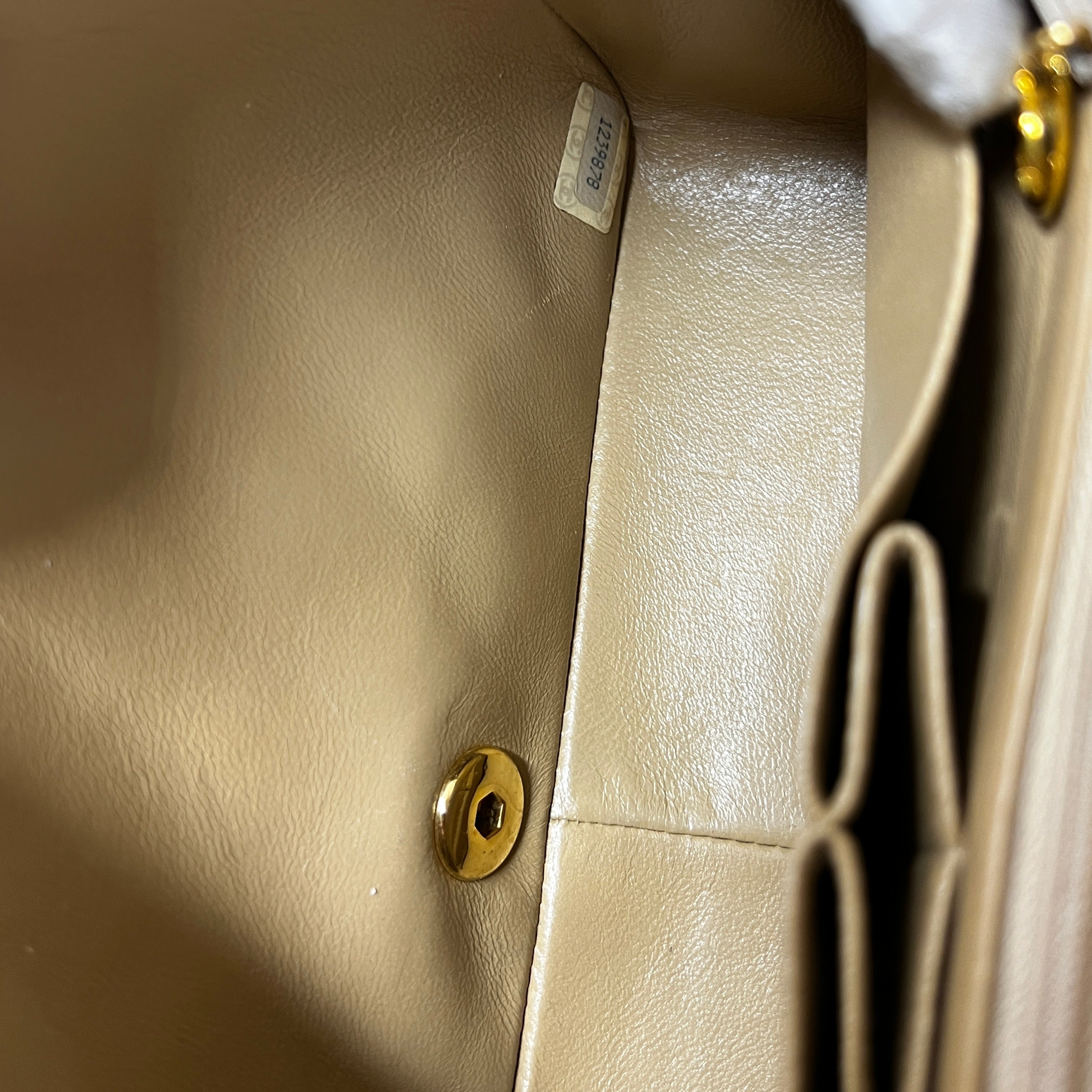 CHANEL Timeless classic quilted single flap beige leather handbag