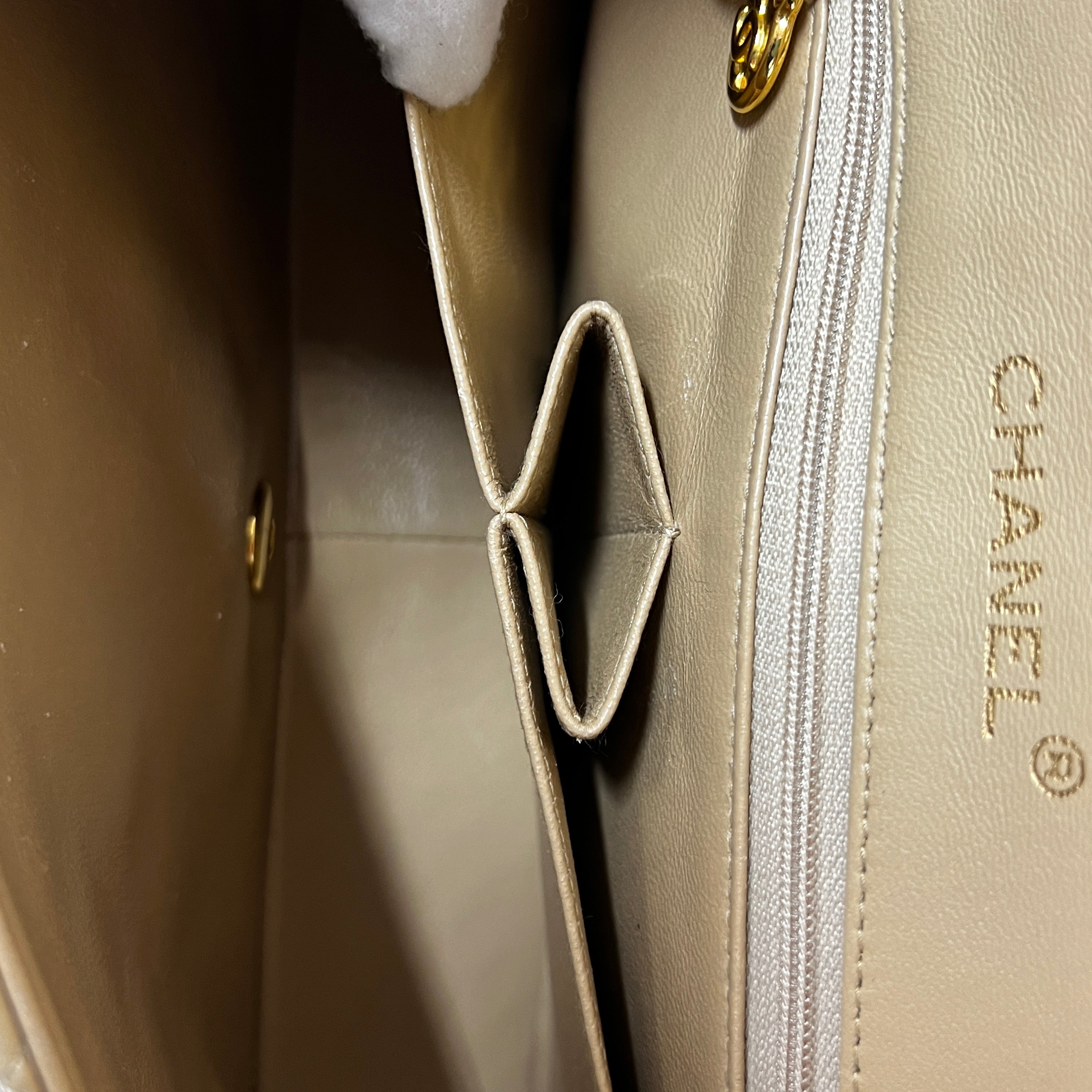 CHANEL Timeless classic quilted single flap beige leather handbag