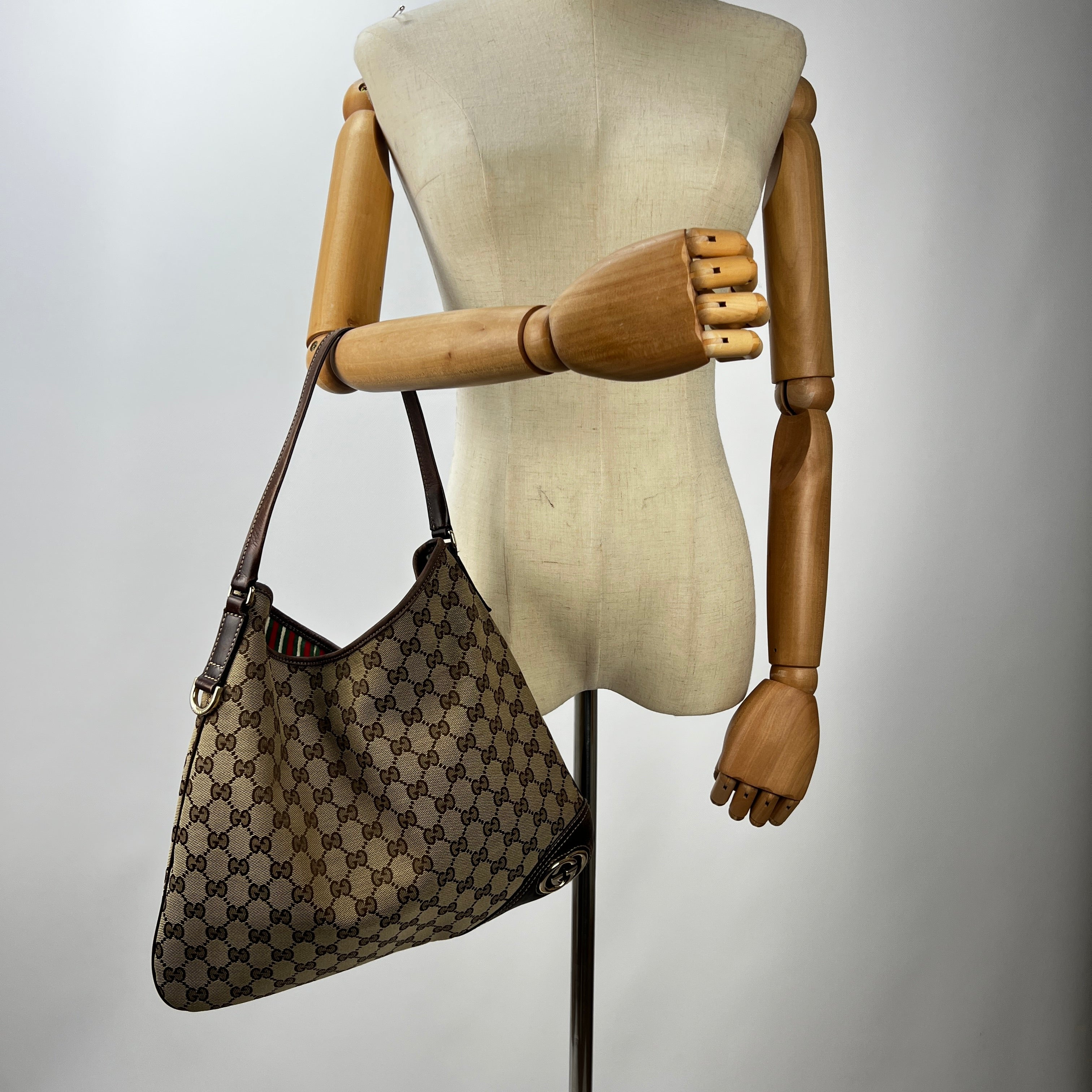 Sac à main GUCCI Hobo toile et cuir marron
