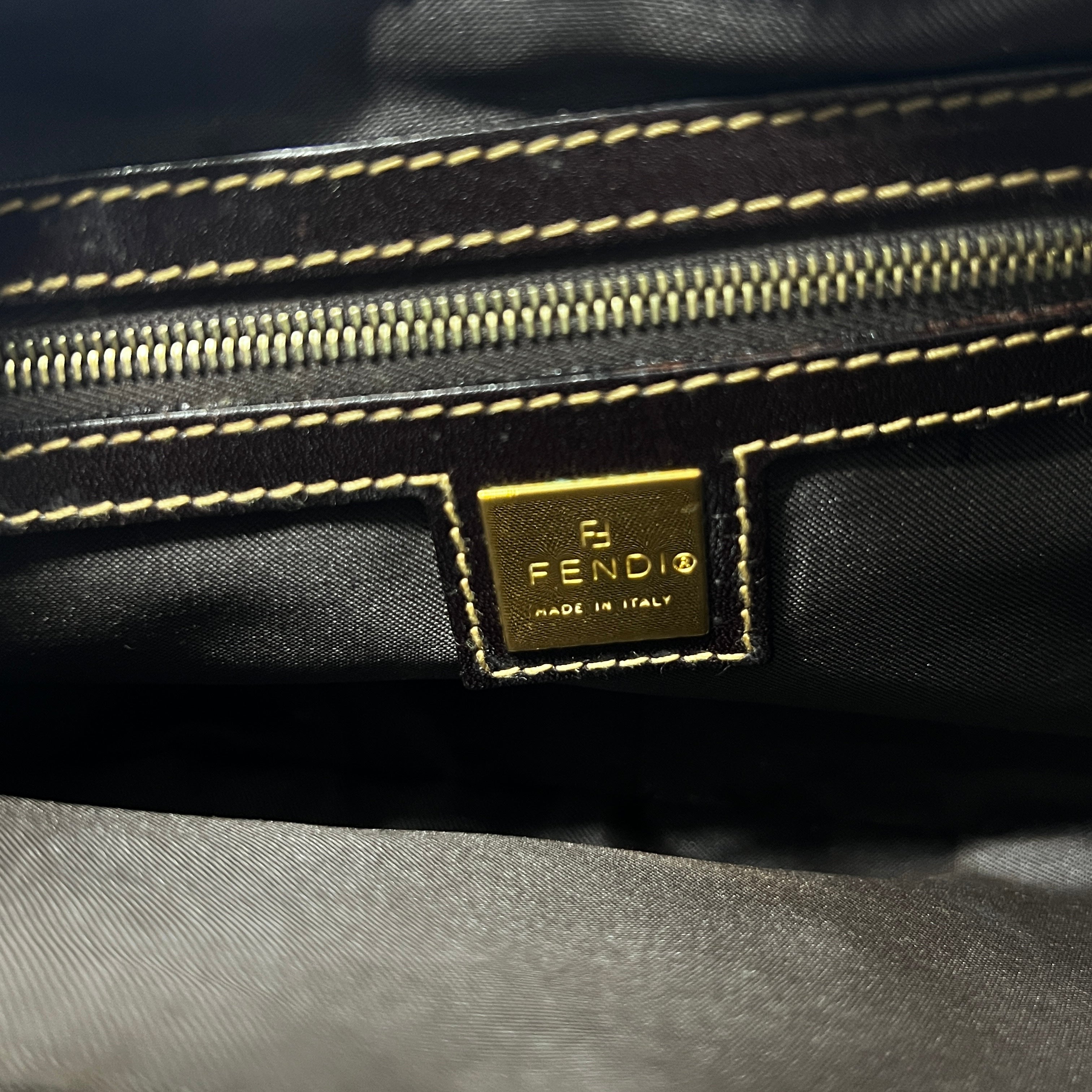 FENDI Croissant handbag in brown patent leather