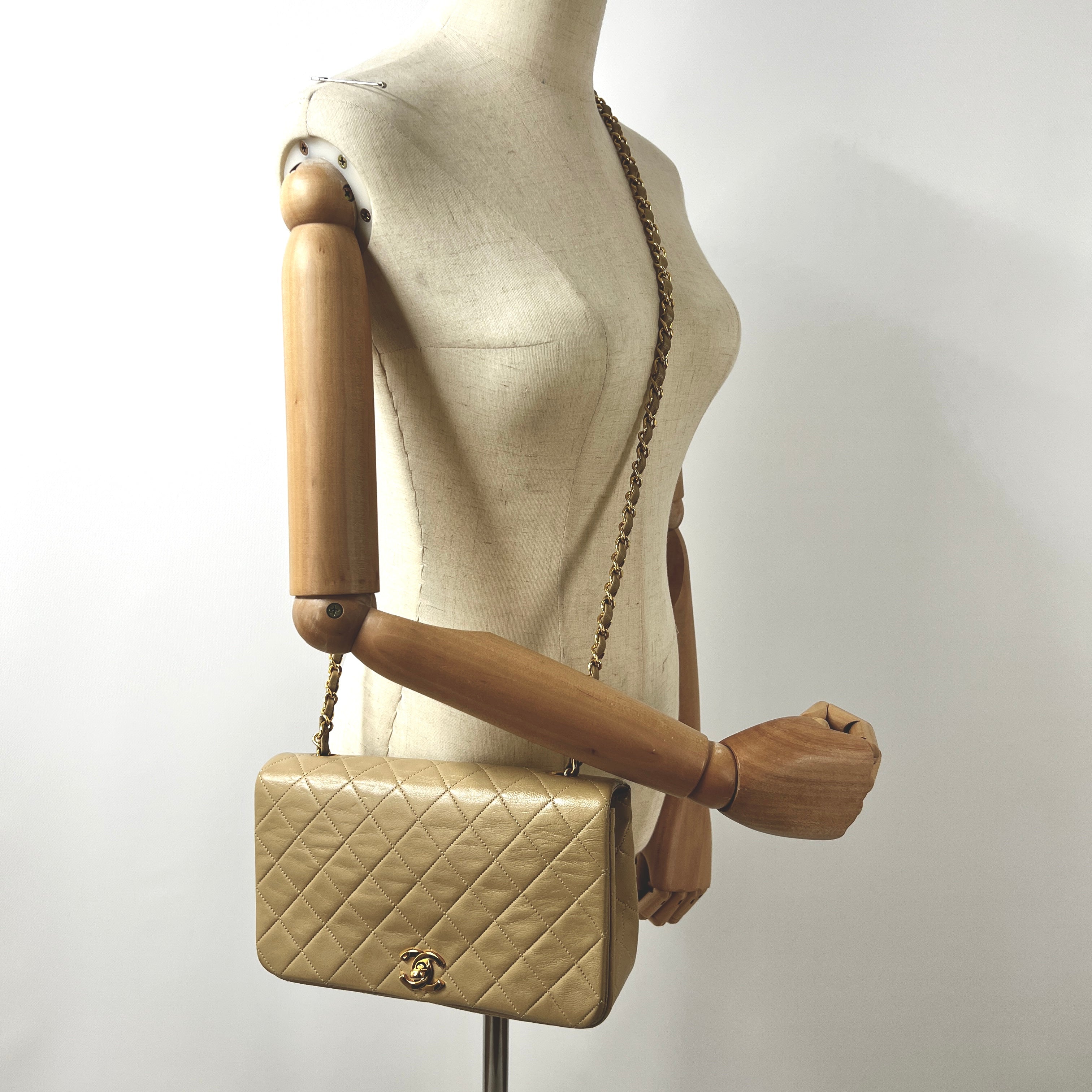 CHANEL Timeless classic quilted single flap beige leather handbag