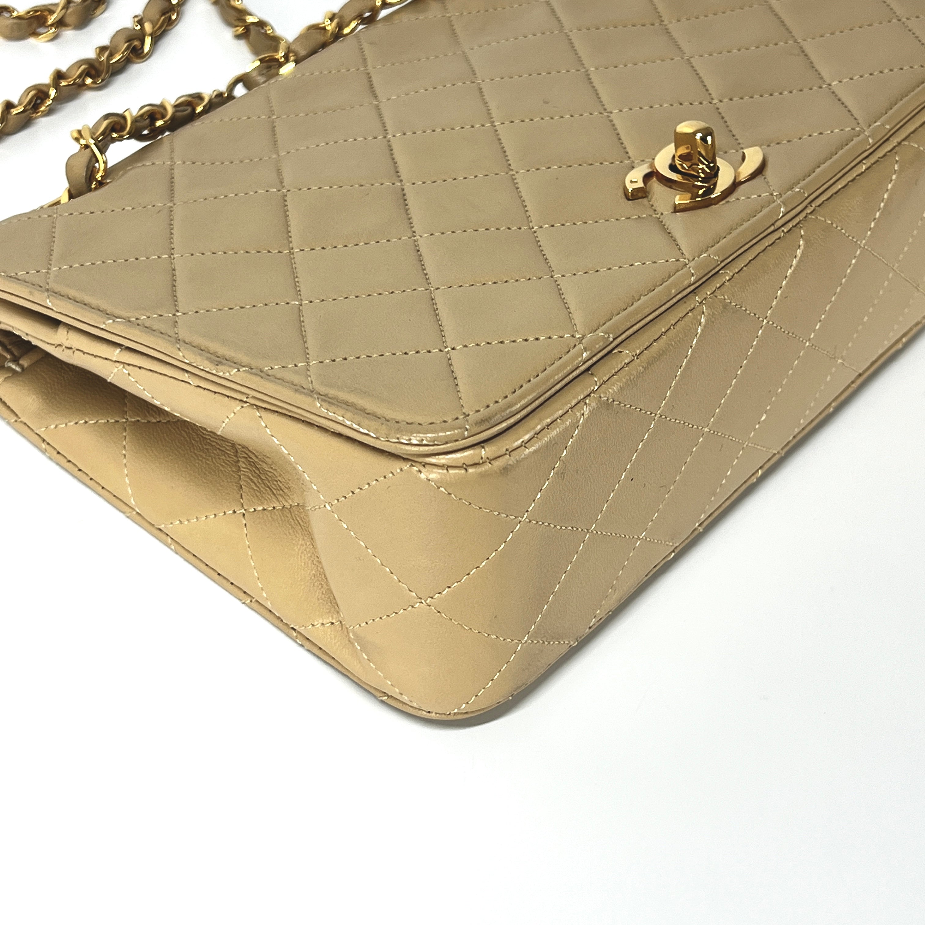 CHANEL Timeless classic quilted single flap beige leather handbag