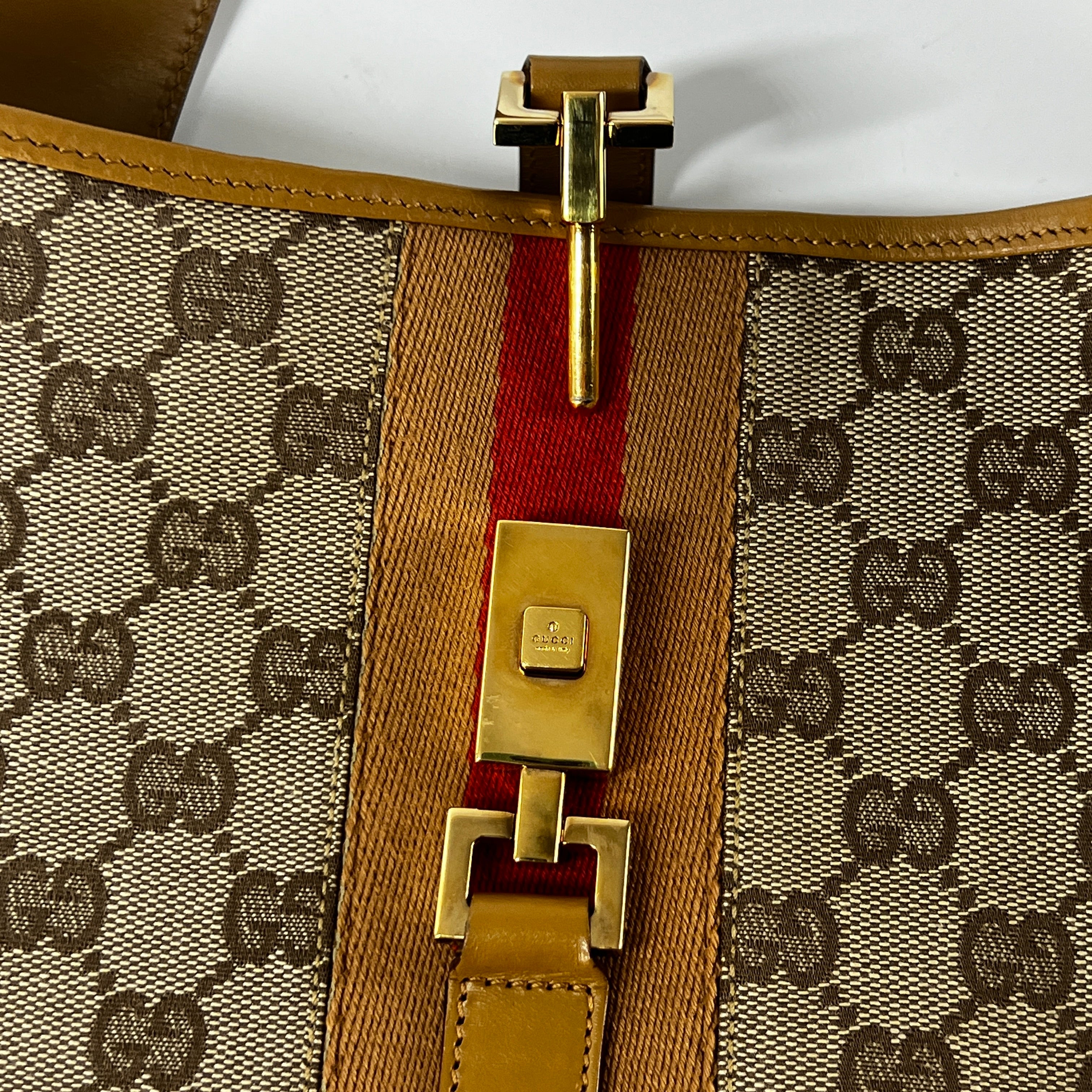 GUCCI Jackie canvas and beige leather handbag