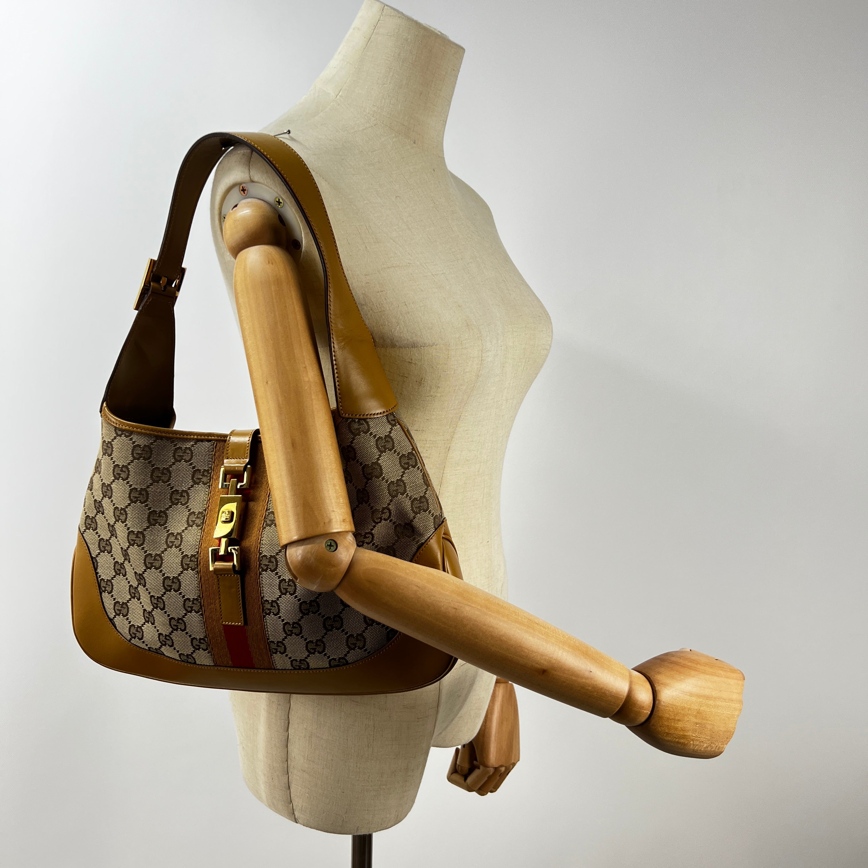Sac à main GUCCI Jackie toile et cuir beige