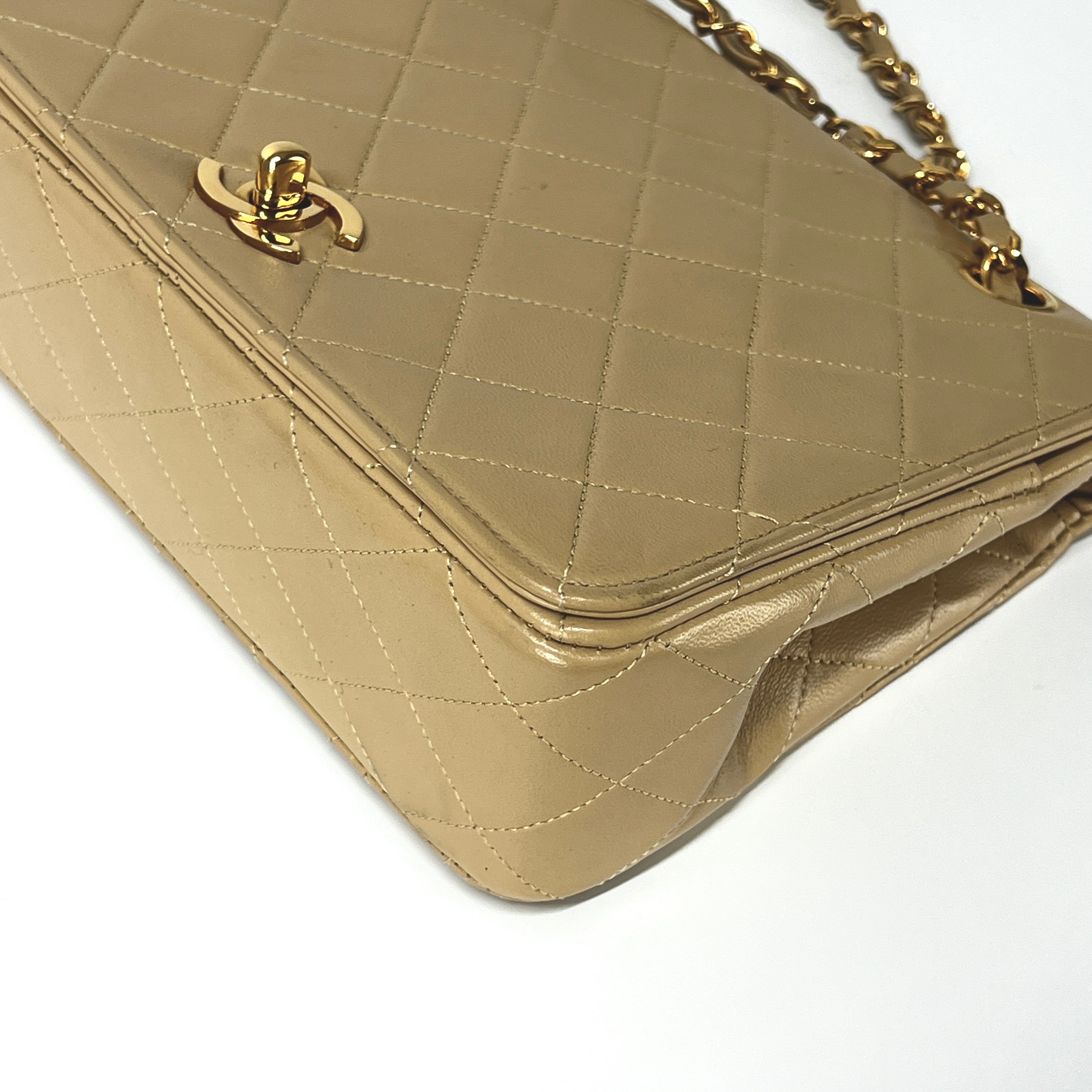 CHANEL Timeless classic quilted single flap beige leather handbag