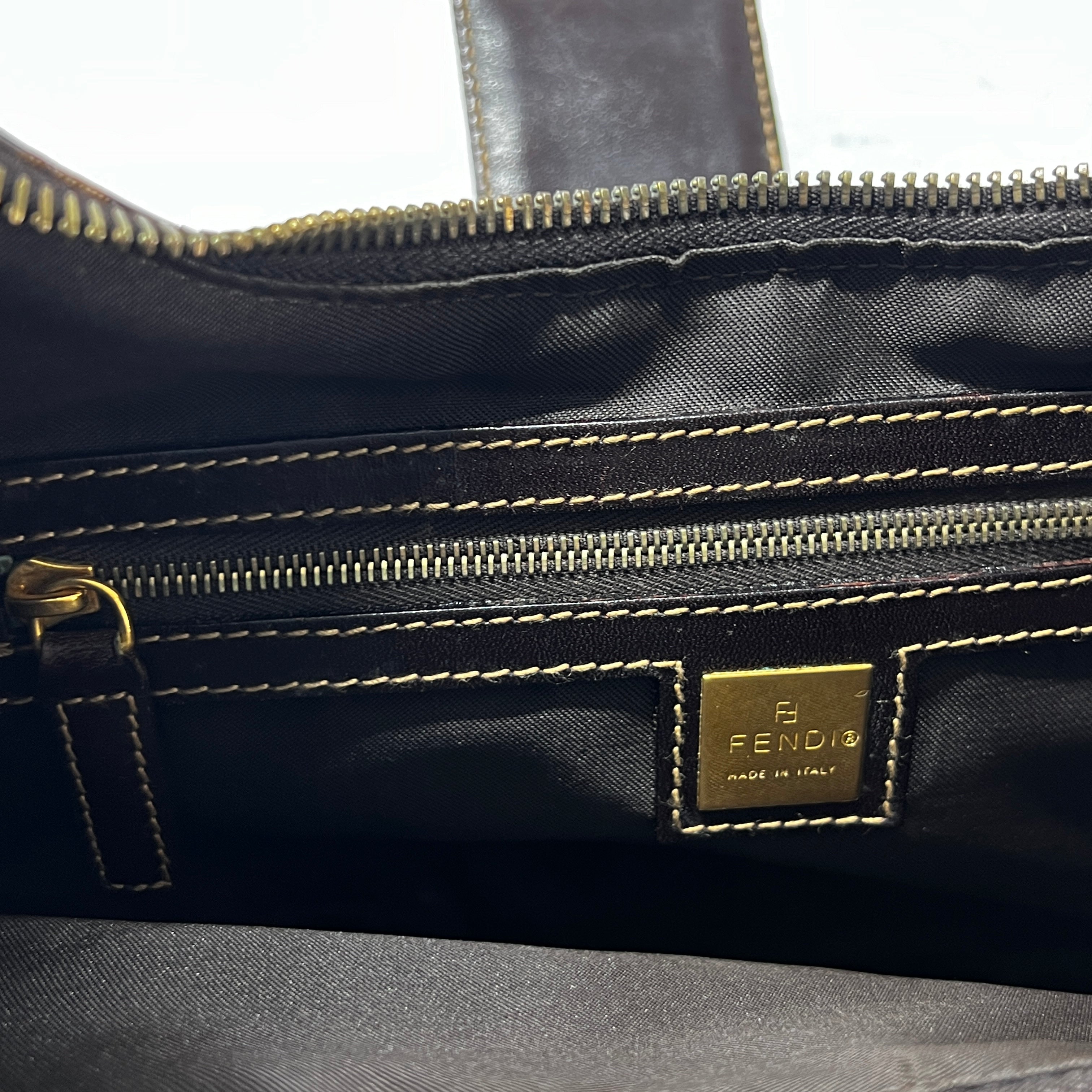 FENDI Croissant handbag in brown patent leather