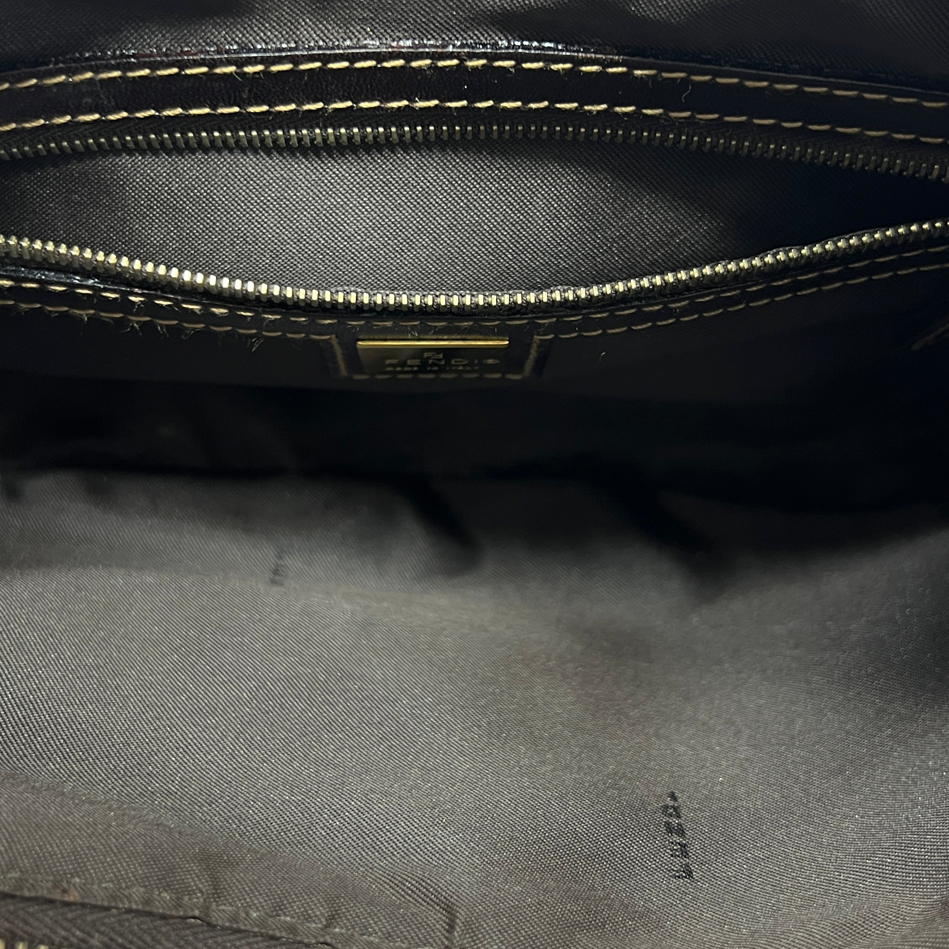FENDI Croissant handbag in brown patent leather