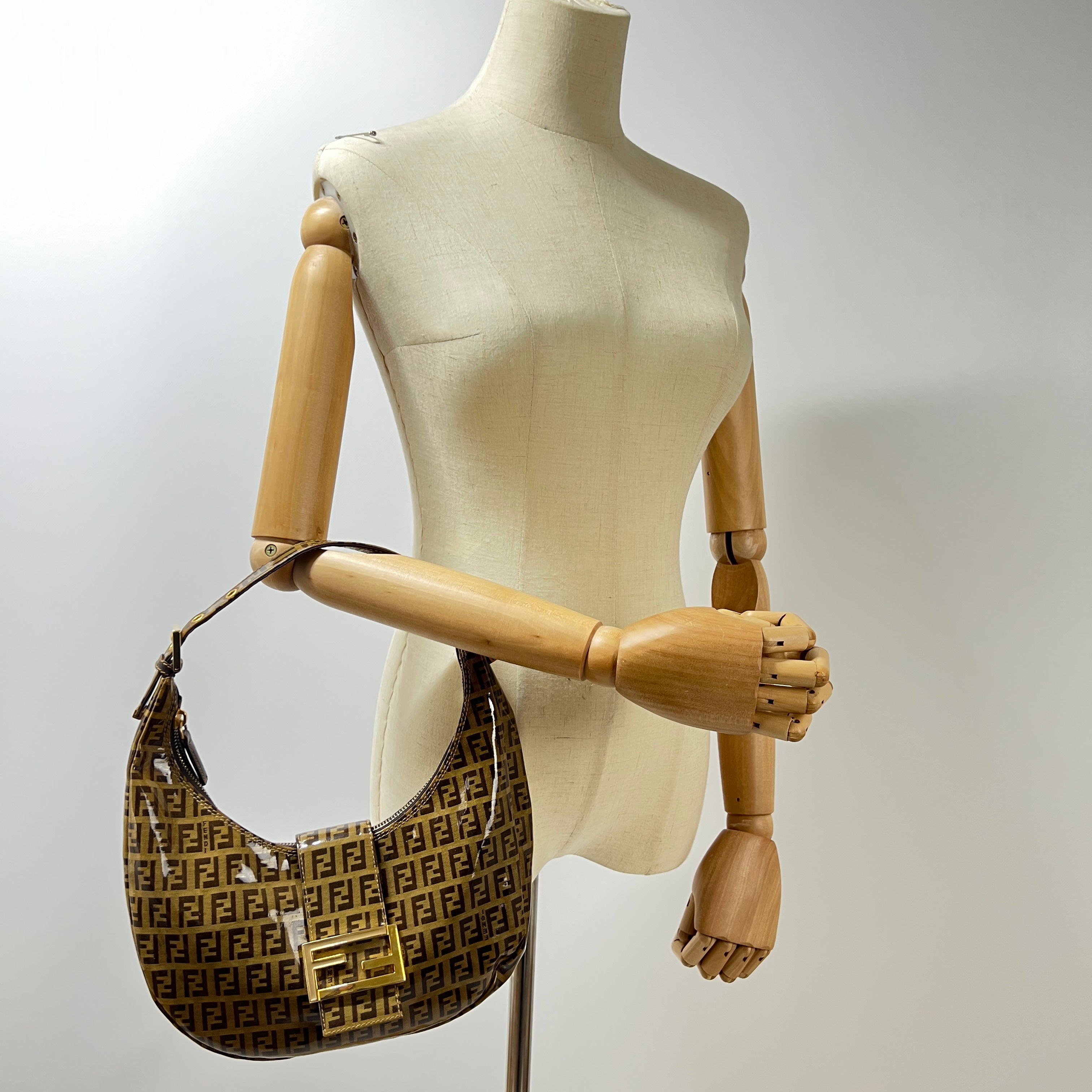 FENDI Croissant handbag in brown patent leather