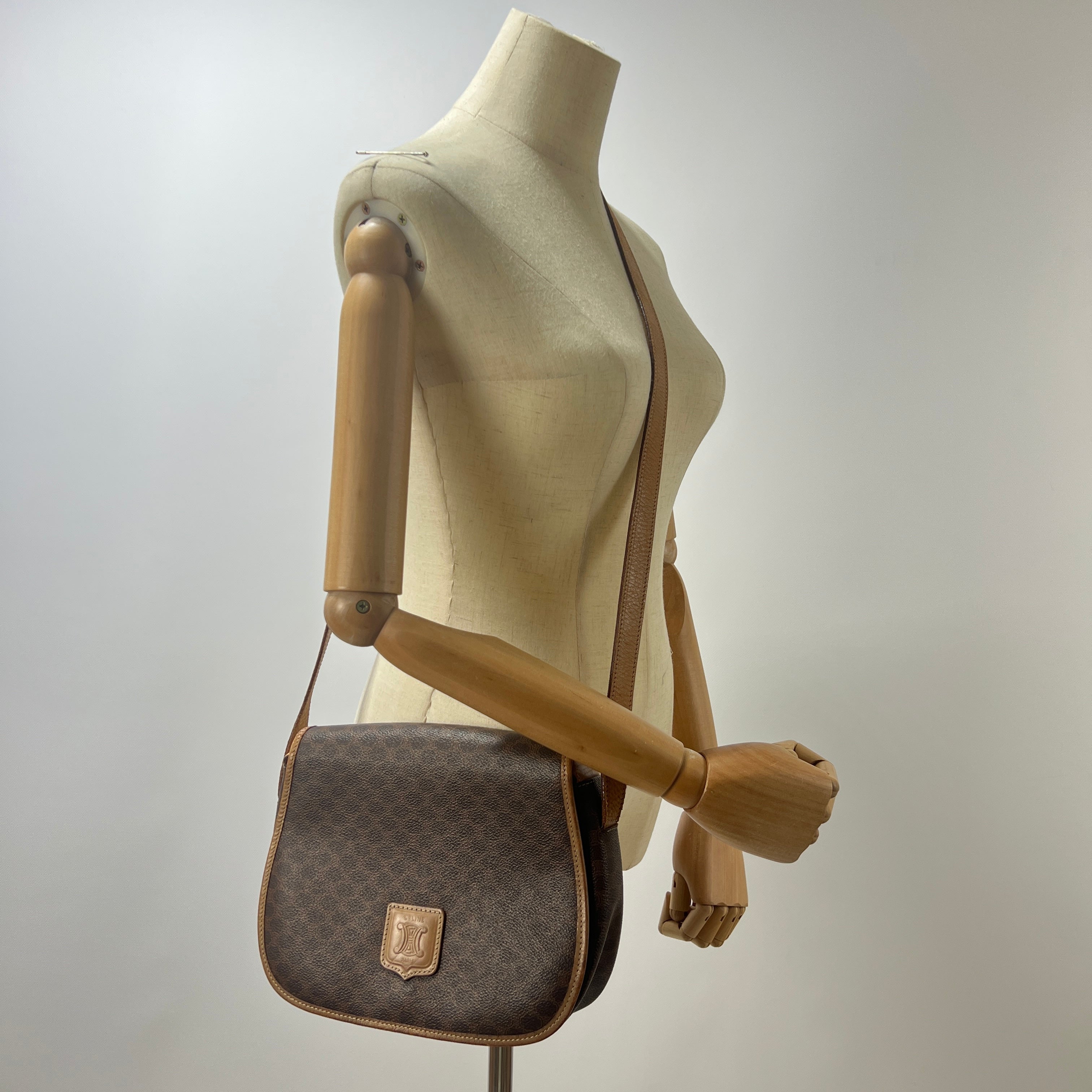 Sac à main CELINE toile et cuir marron