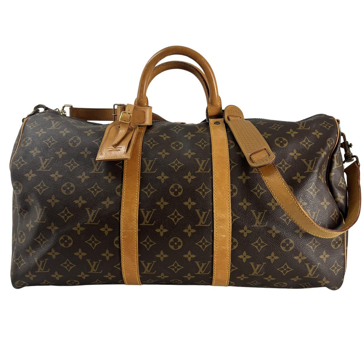 LOUIS VUITTON Keepall 50 canvas and brown leather handbag