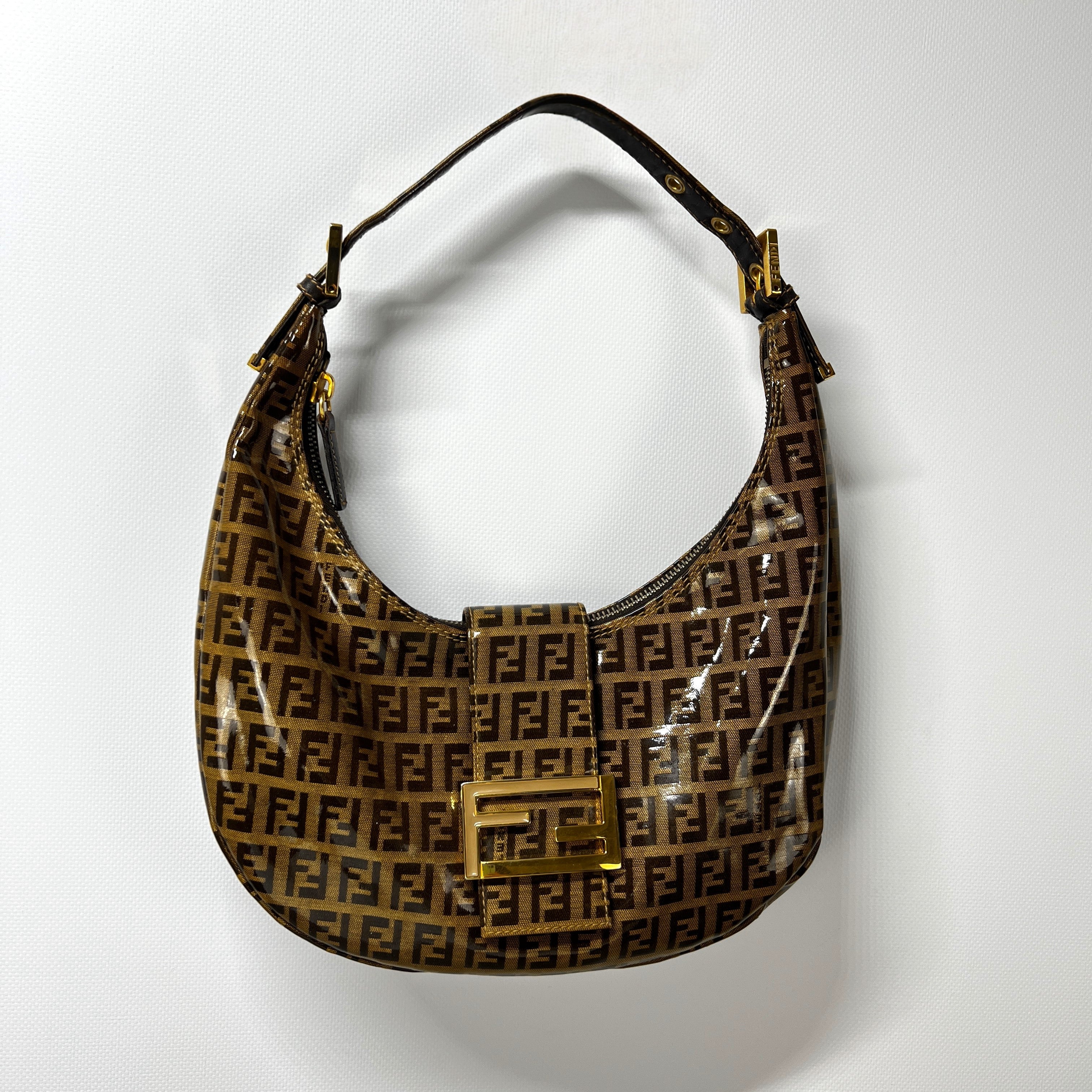 FENDI Croissant handbag in brown patent leather