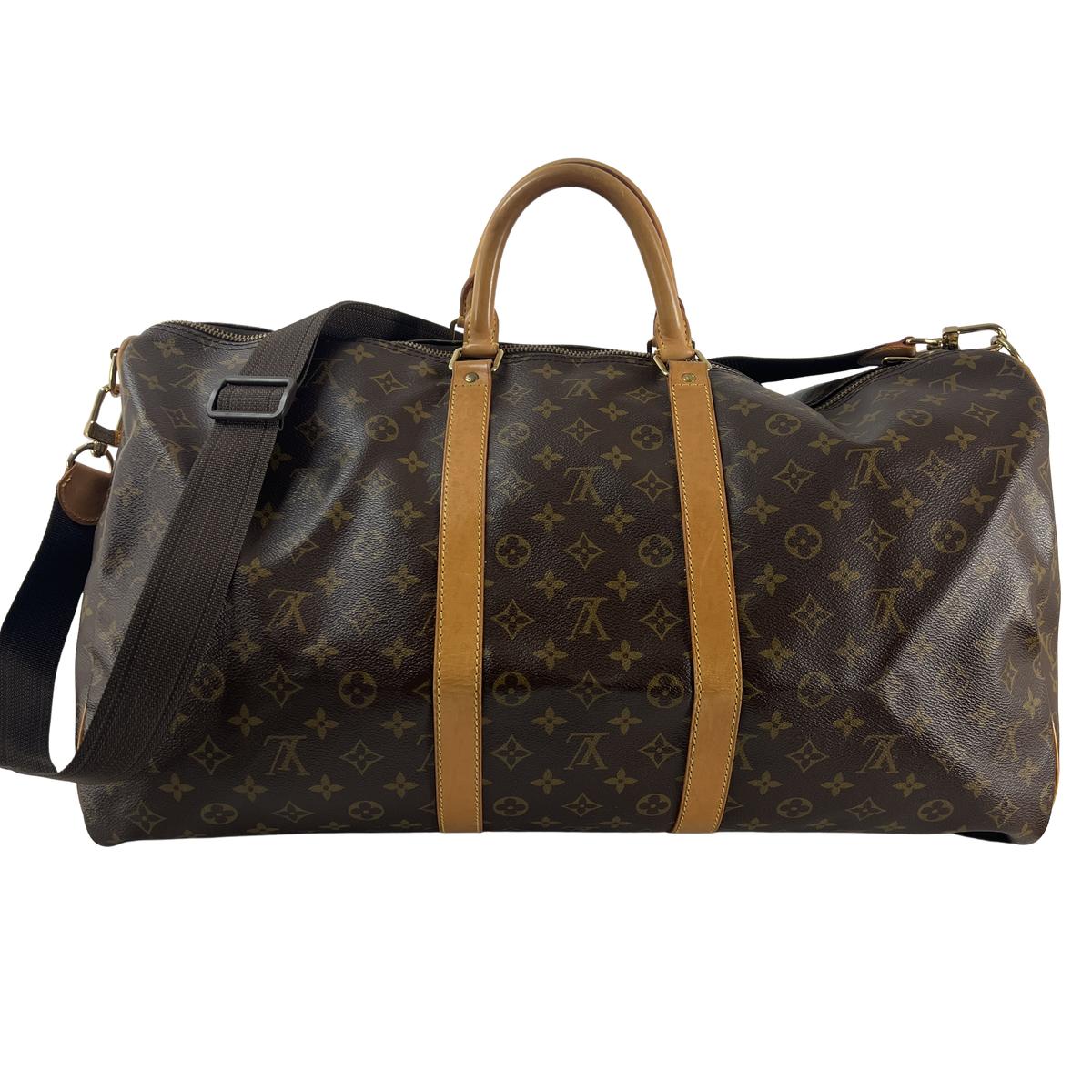 LOUIS VUITTON Keepall 55 canvas and brown leather handbag