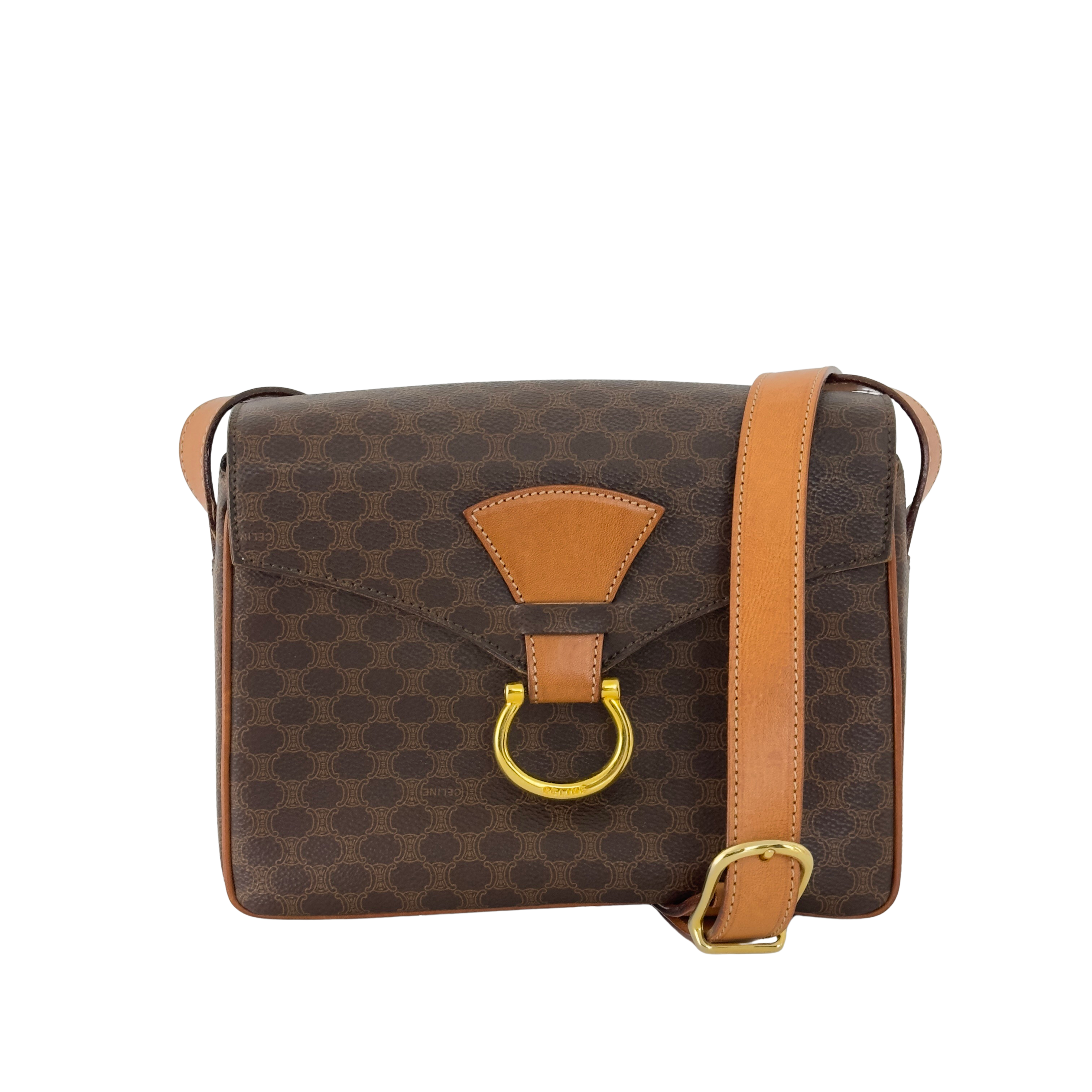 Sac à main CELINE Camera toile et cuir marron