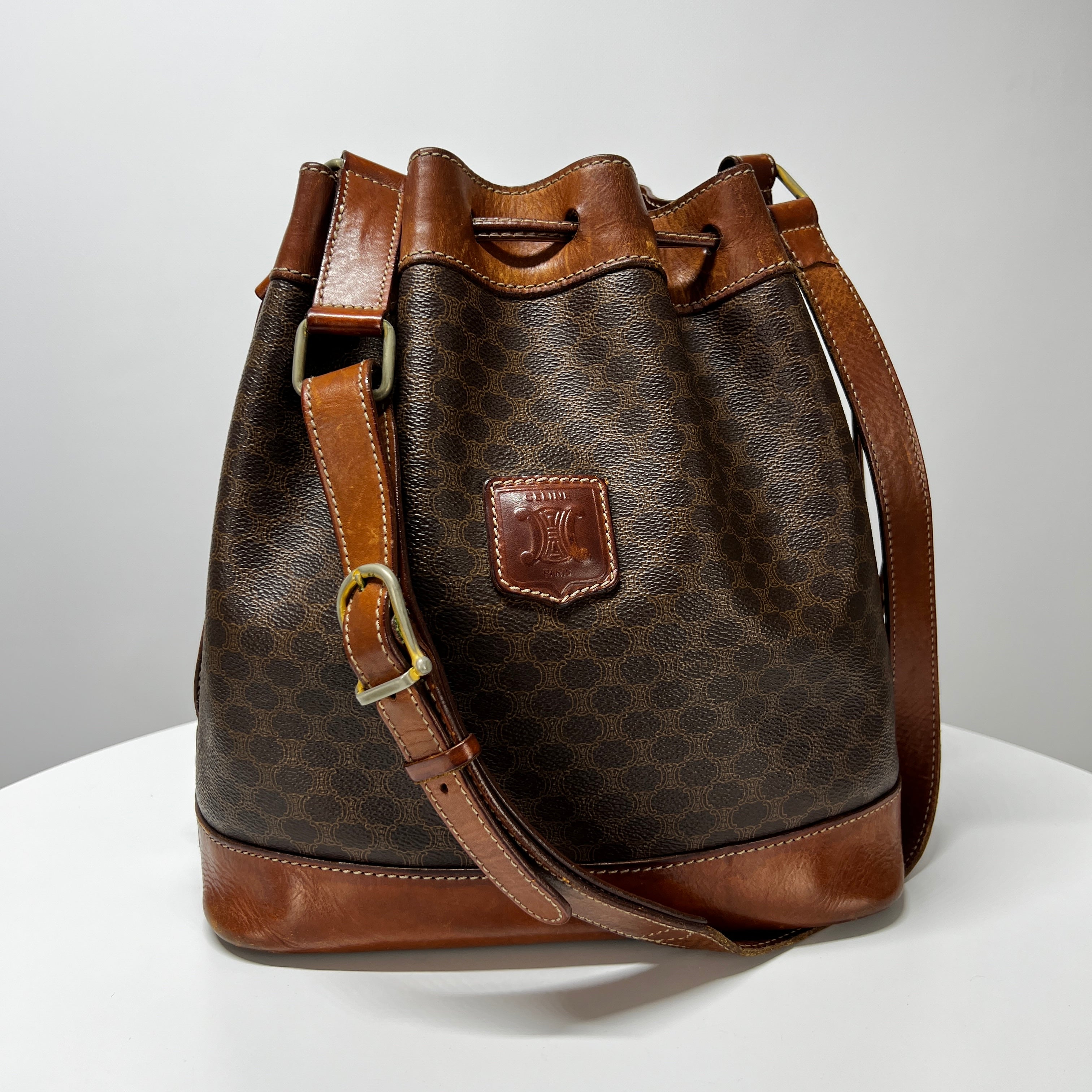 Sac sceau CELINE toile et cuir marron