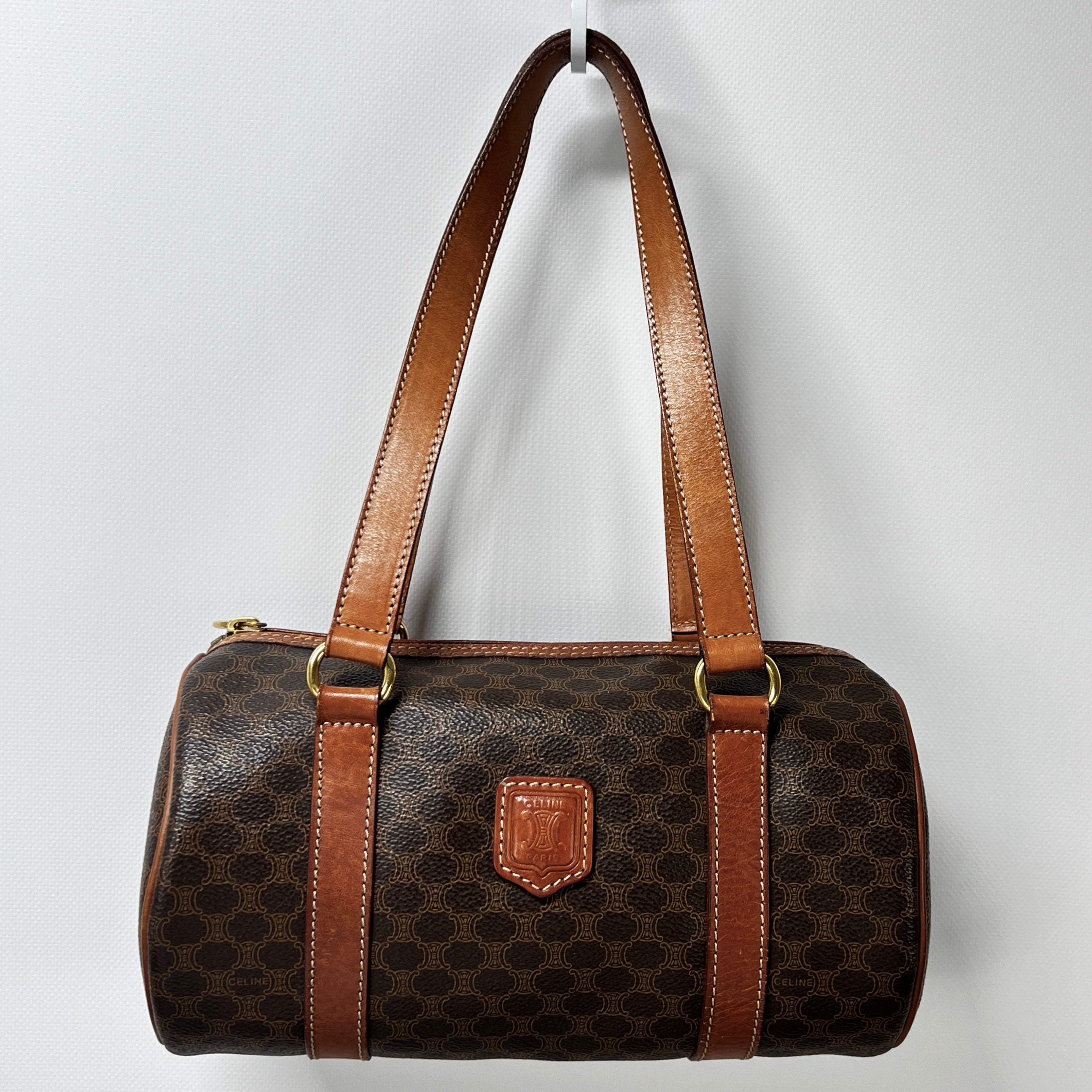 CELINE Papillon handbag in brown canvas and leather