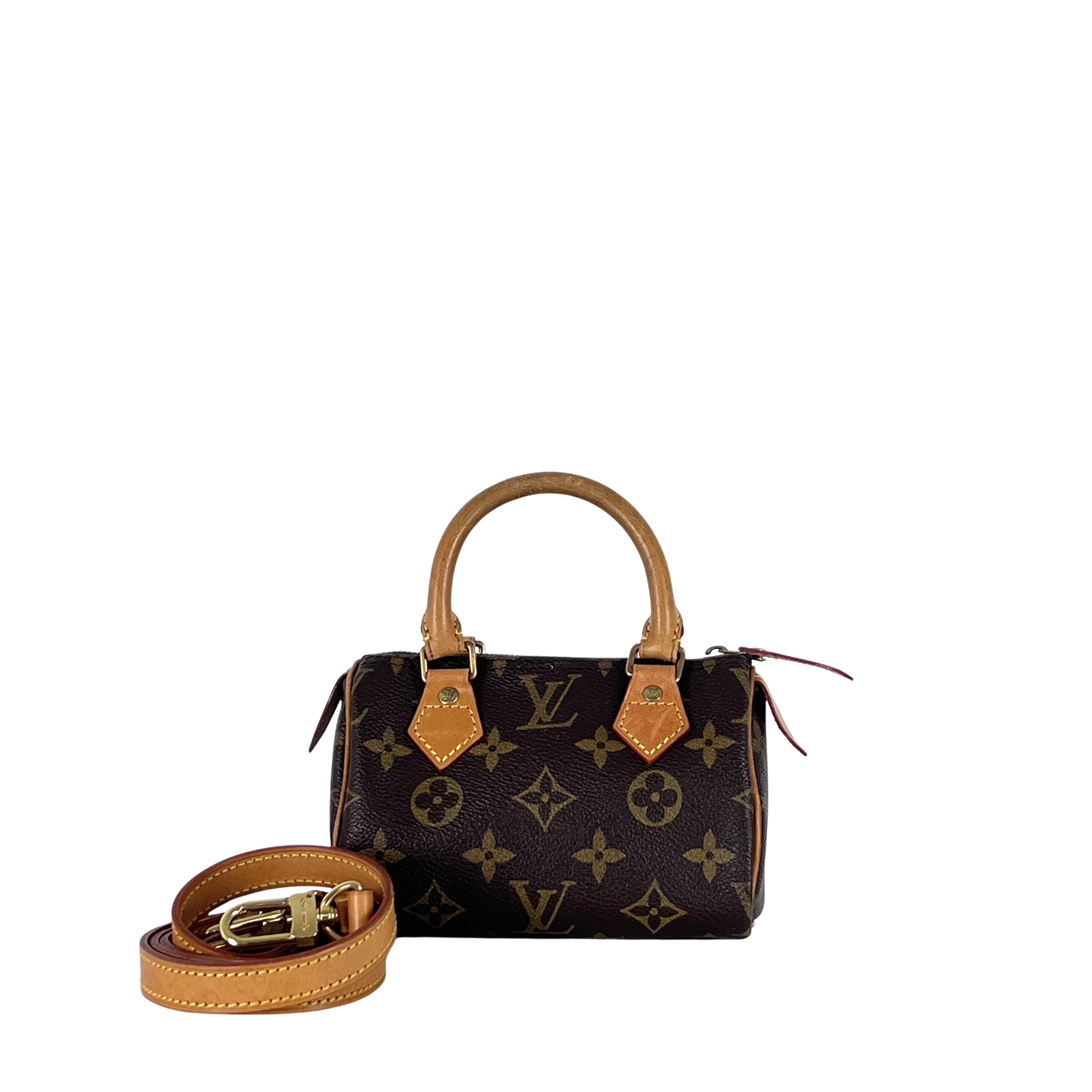 Sac à main LOUIS VUITTON Nano Speedy toile et cuir marron