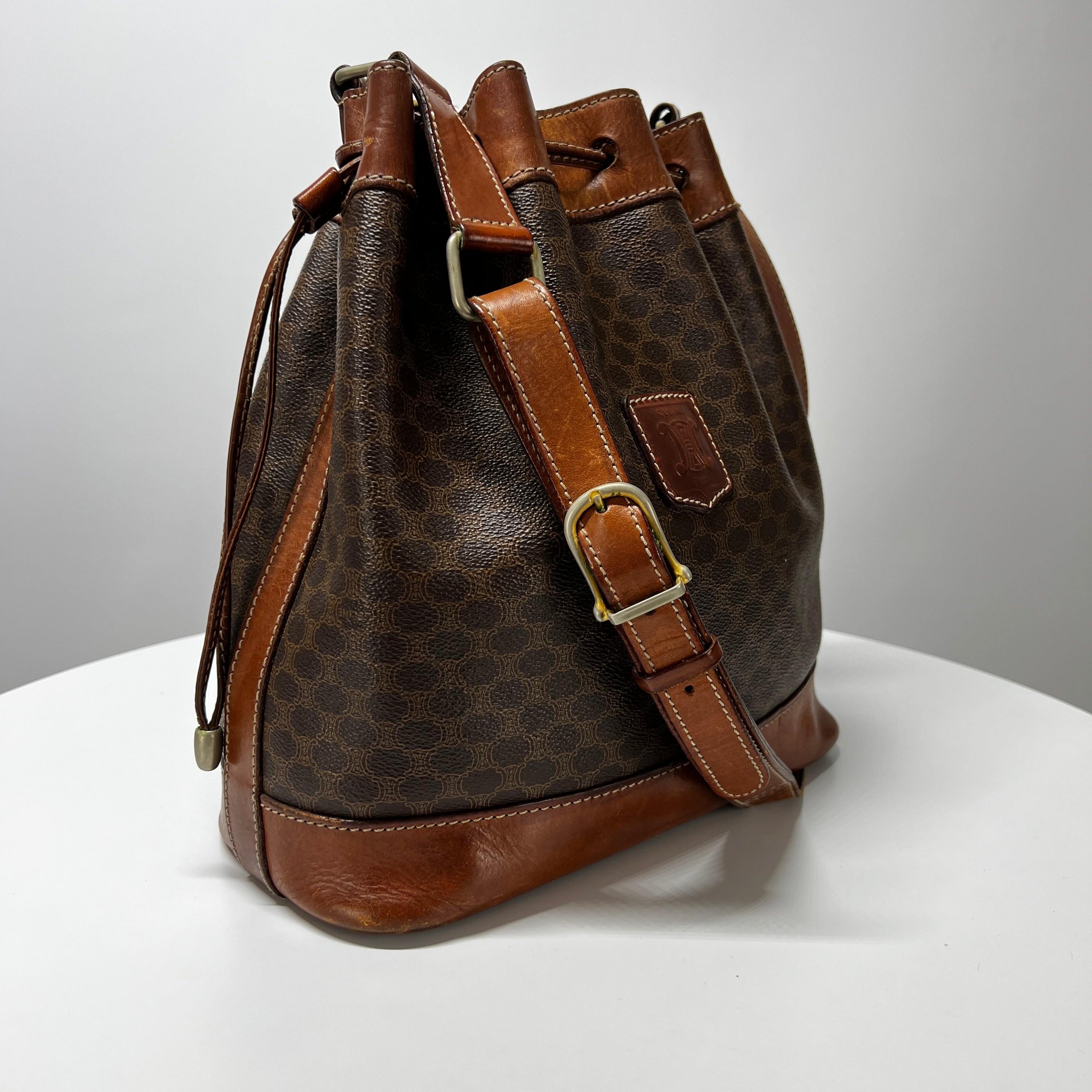 Sac sceau CELINE toile et cuir marron
