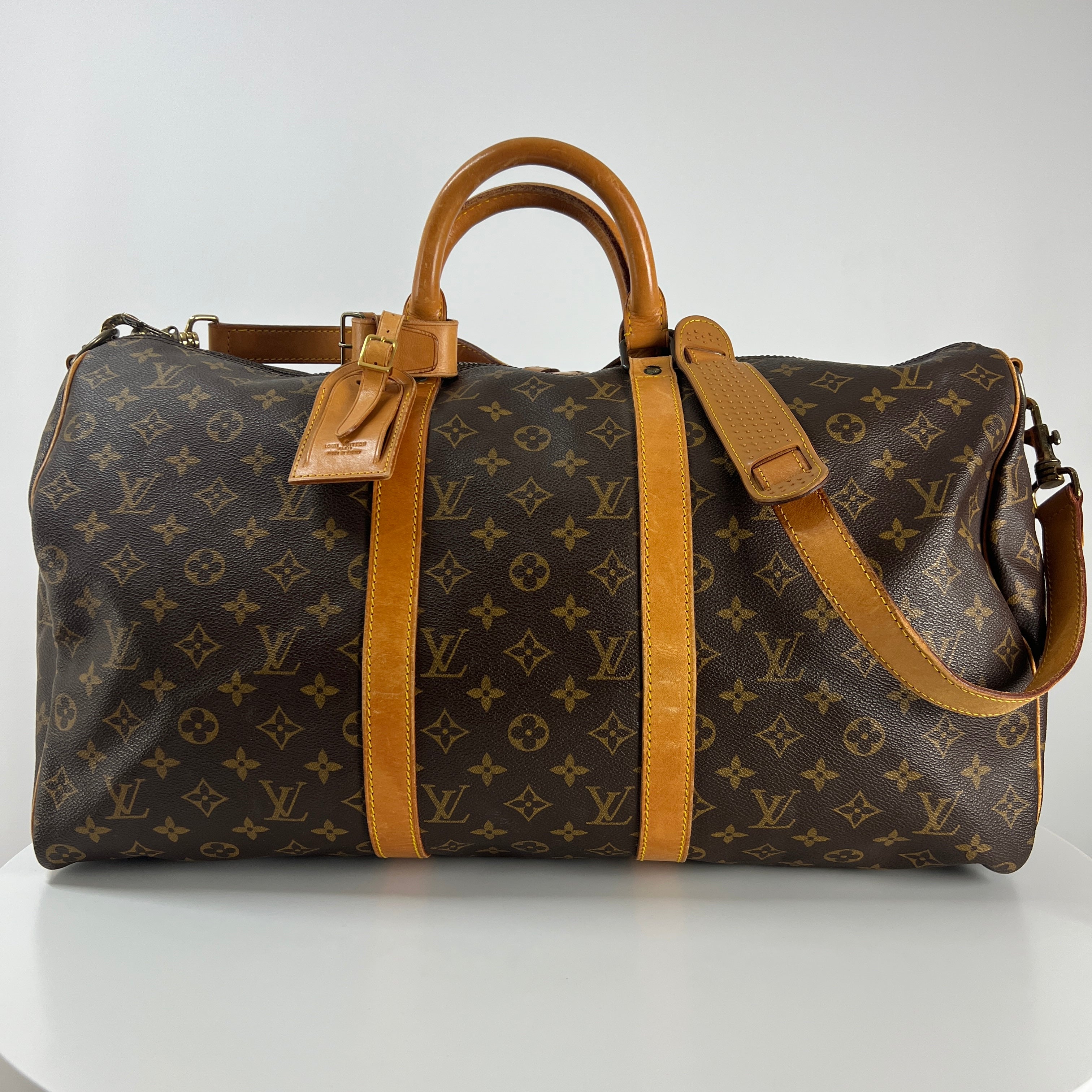 LOUIS VUITTON Keepall 50 canvas and brown leather handbag
