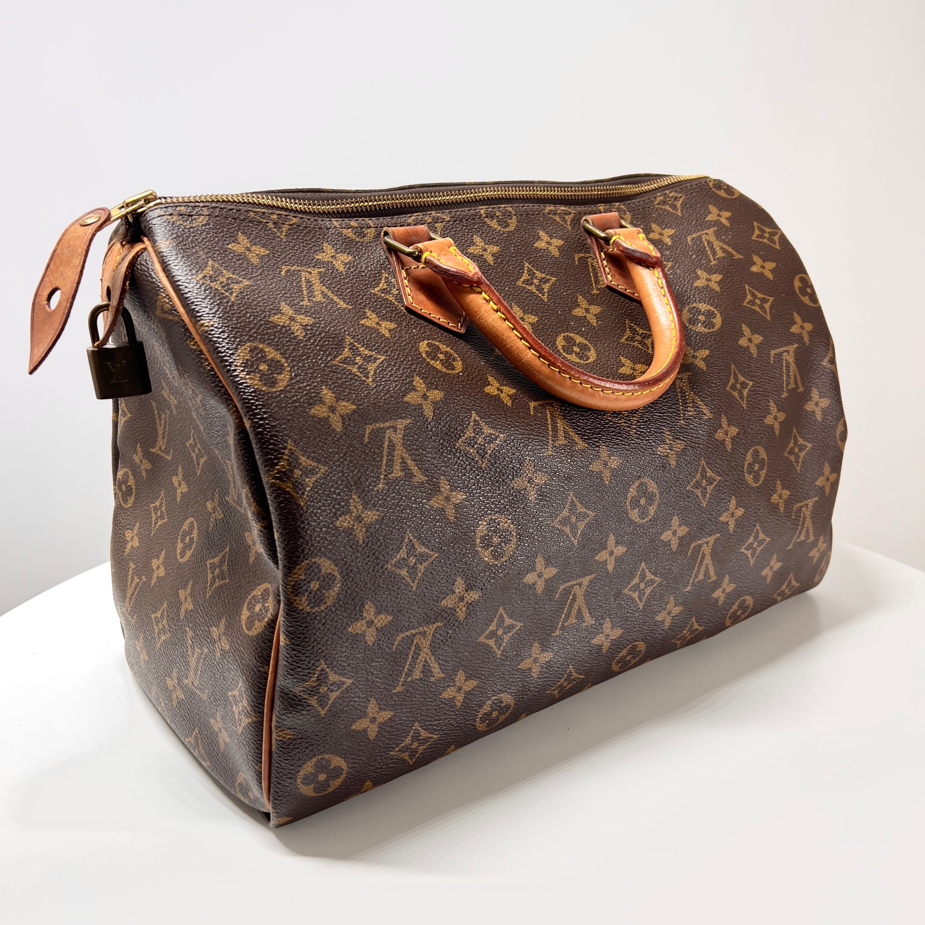 LOUIS VUITTON Speedy handbag in brown canvas and leather
