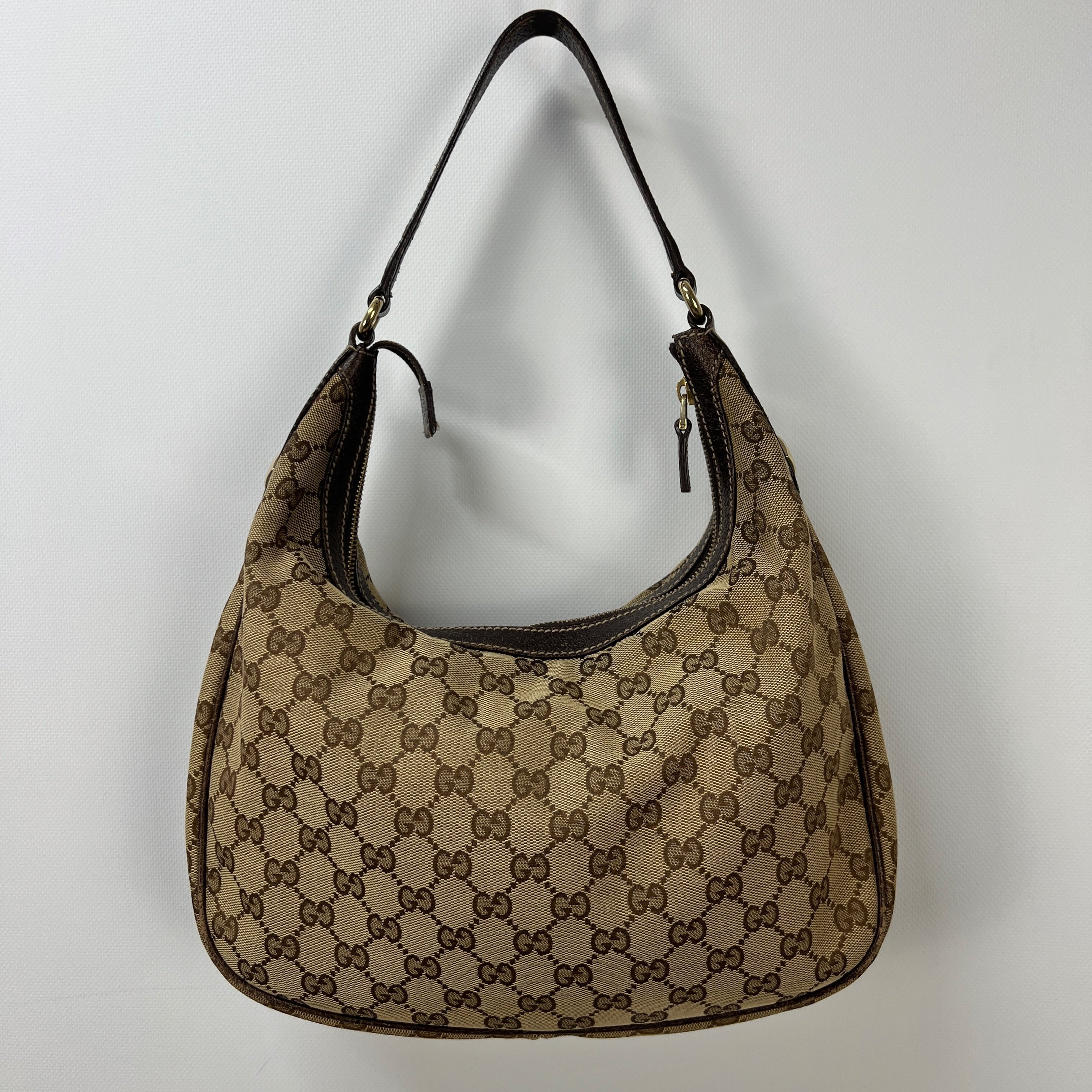 GUCCI Hobo handbag in brown canvas and leather