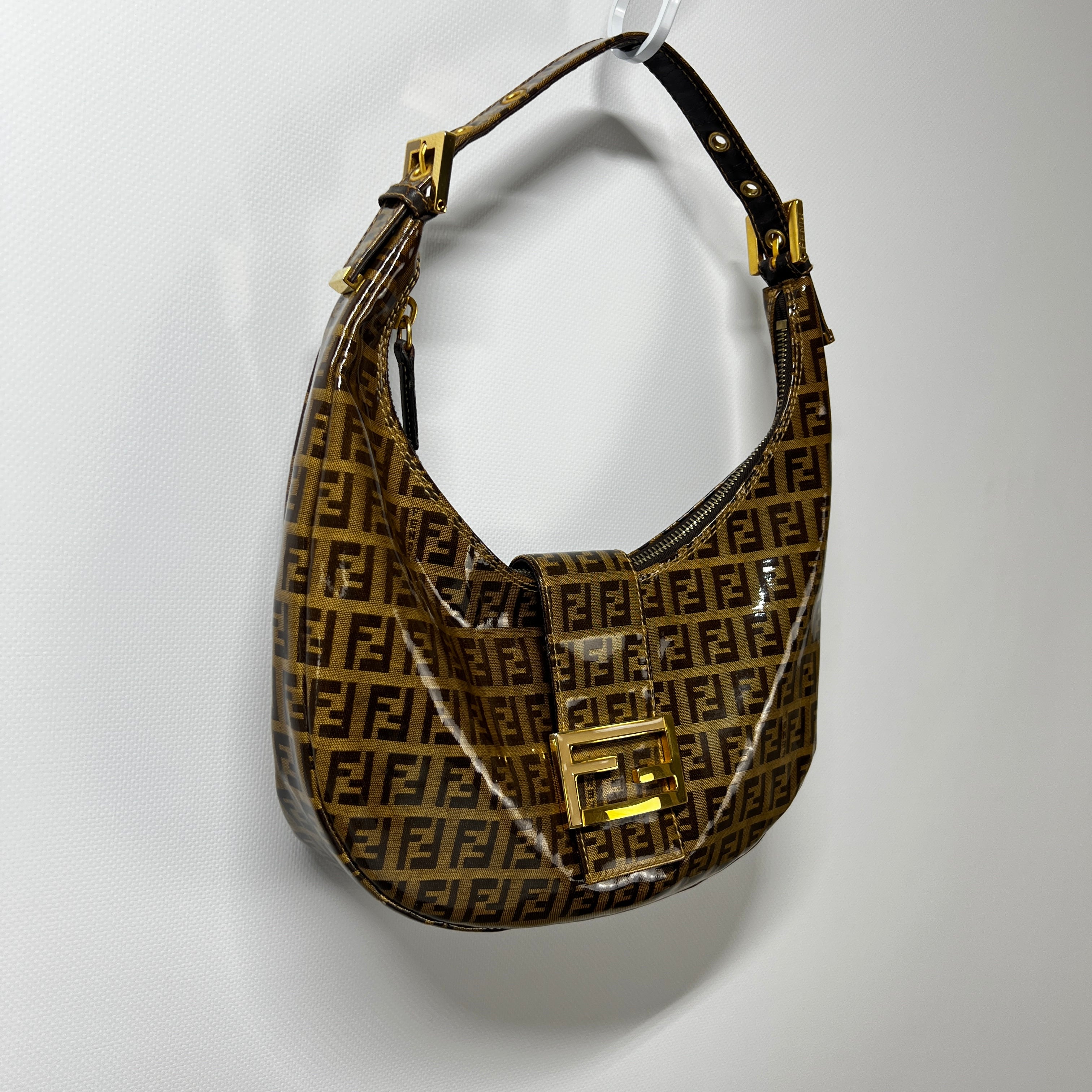 FENDI Croissant handbag in brown patent leather