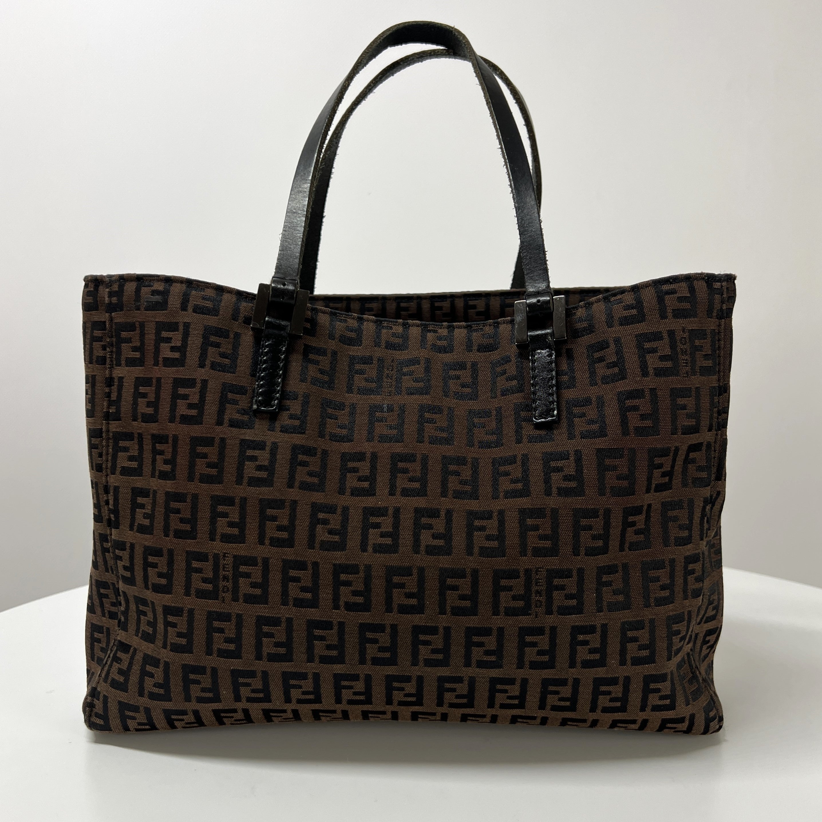FENDI canvas and brown leather handbag
