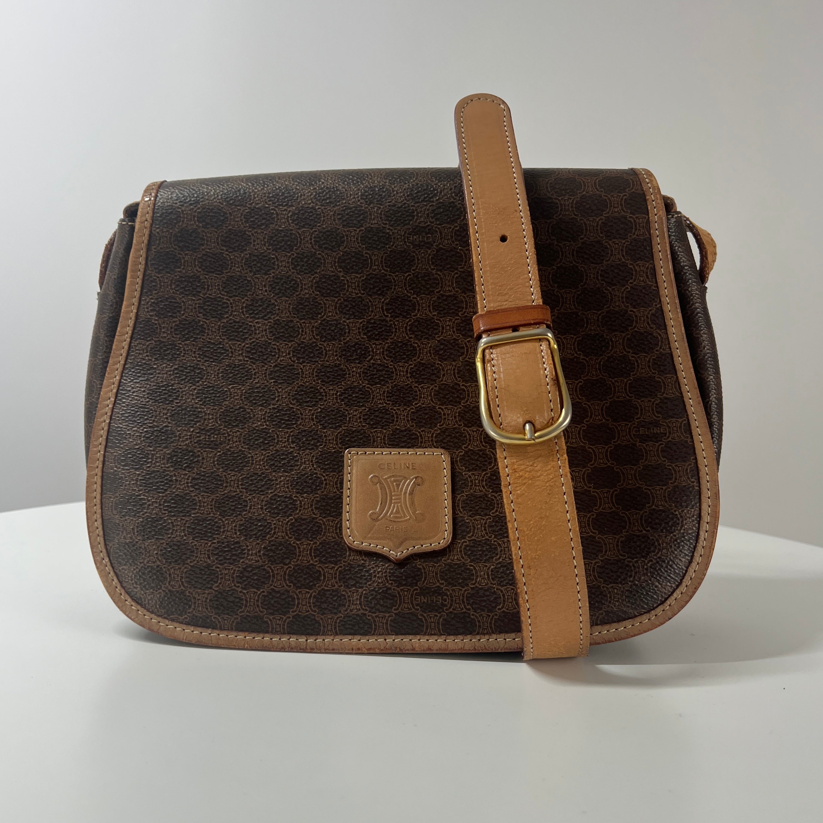 Sac à main CELINE toile et cuir marron