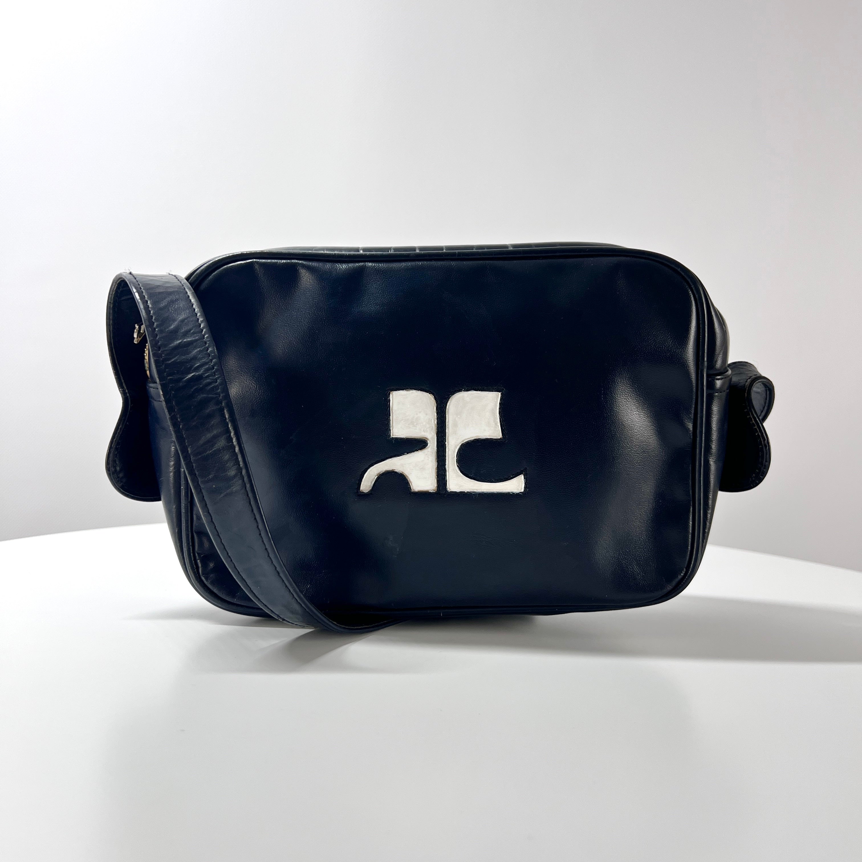 Sac à main COURREGES Camera cuir bleu