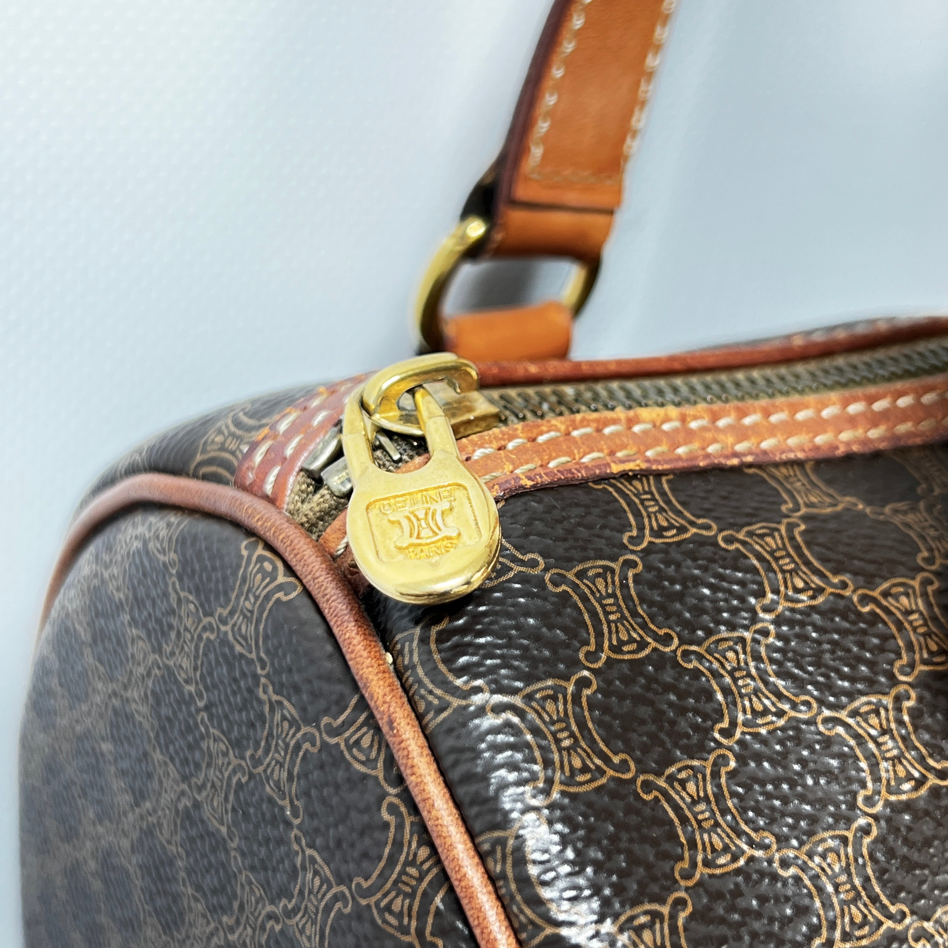 CELINE Papillon handbag in brown canvas and leather