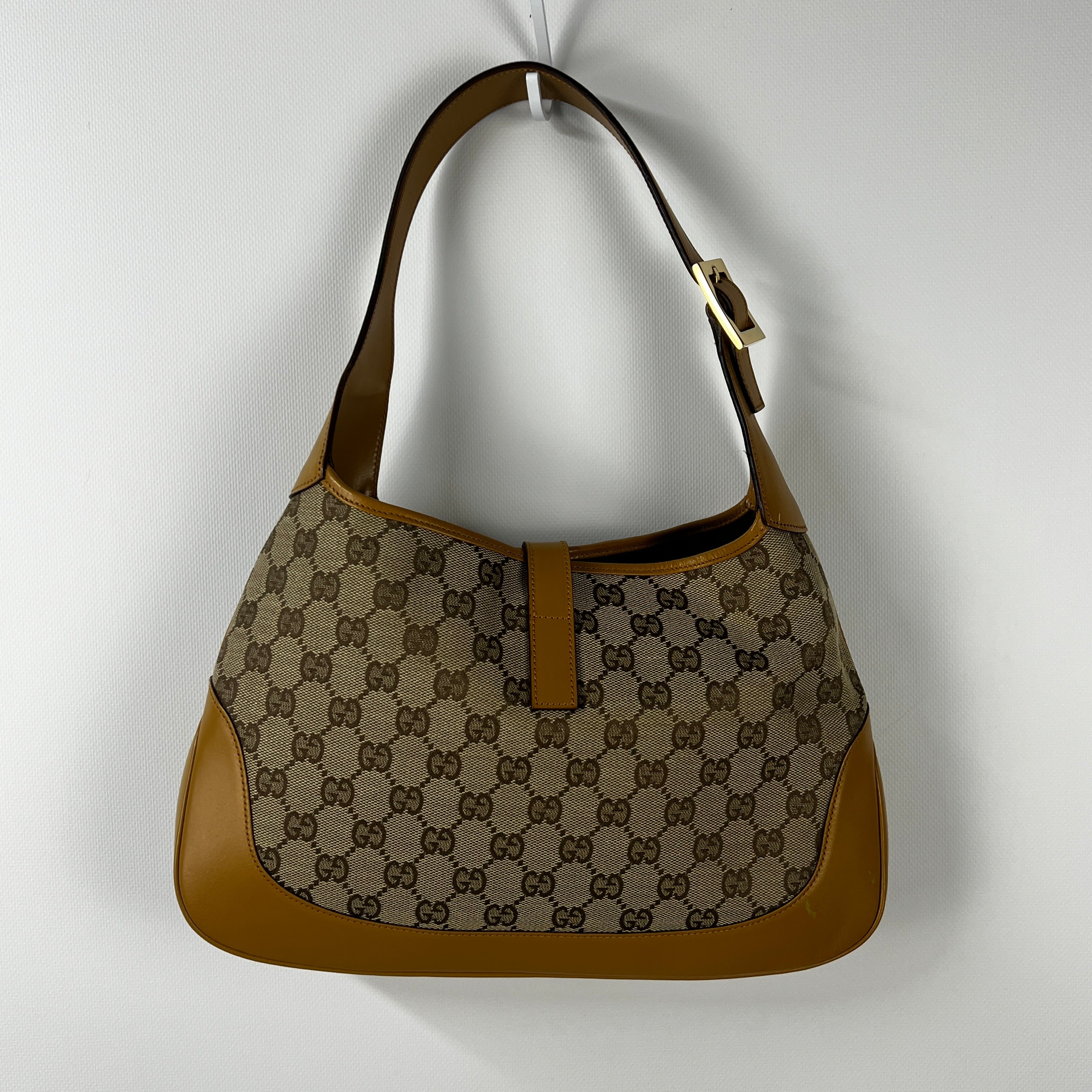 GUCCI Jackie canvas and beige leather handbag