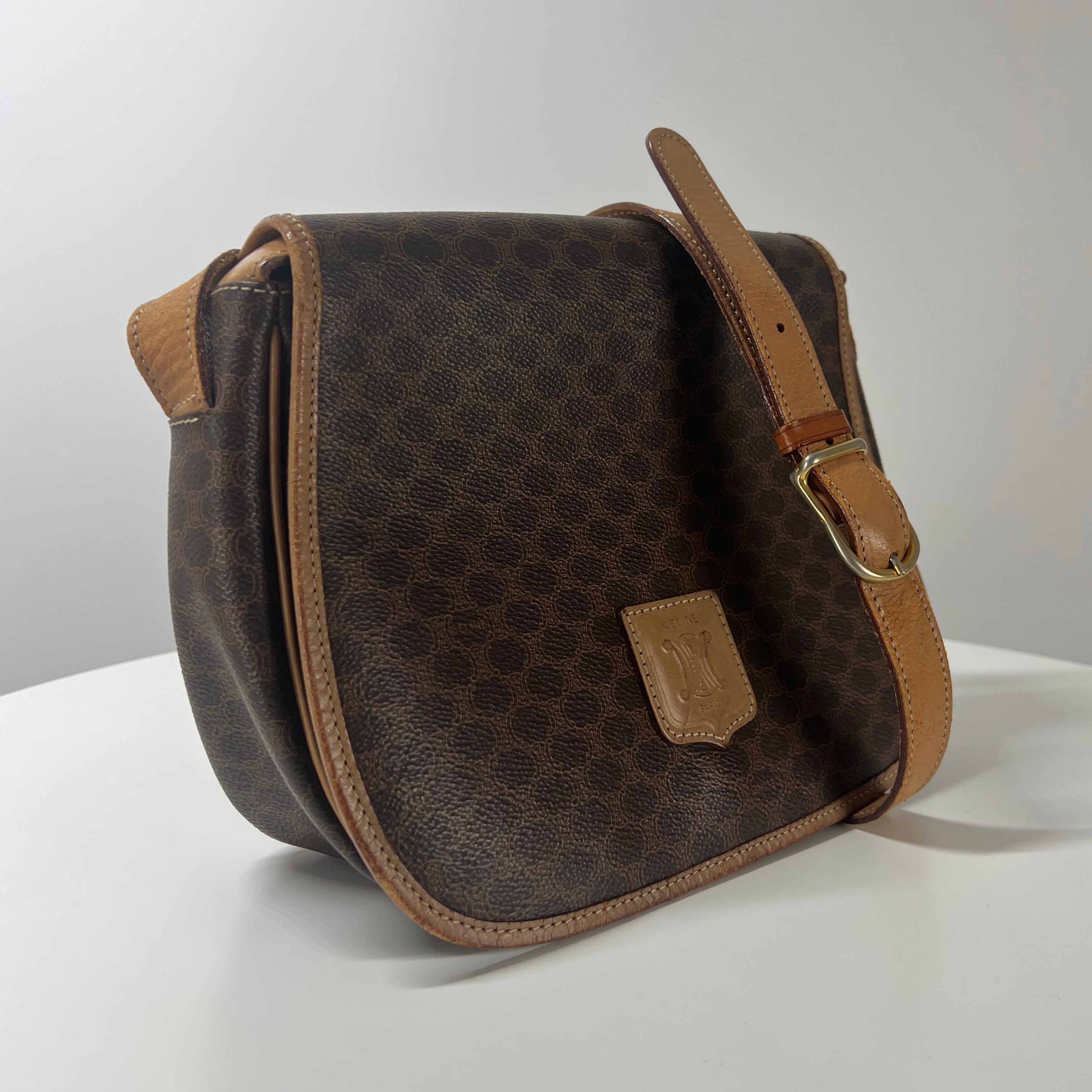 Sac à main CELINE toile et cuir marron