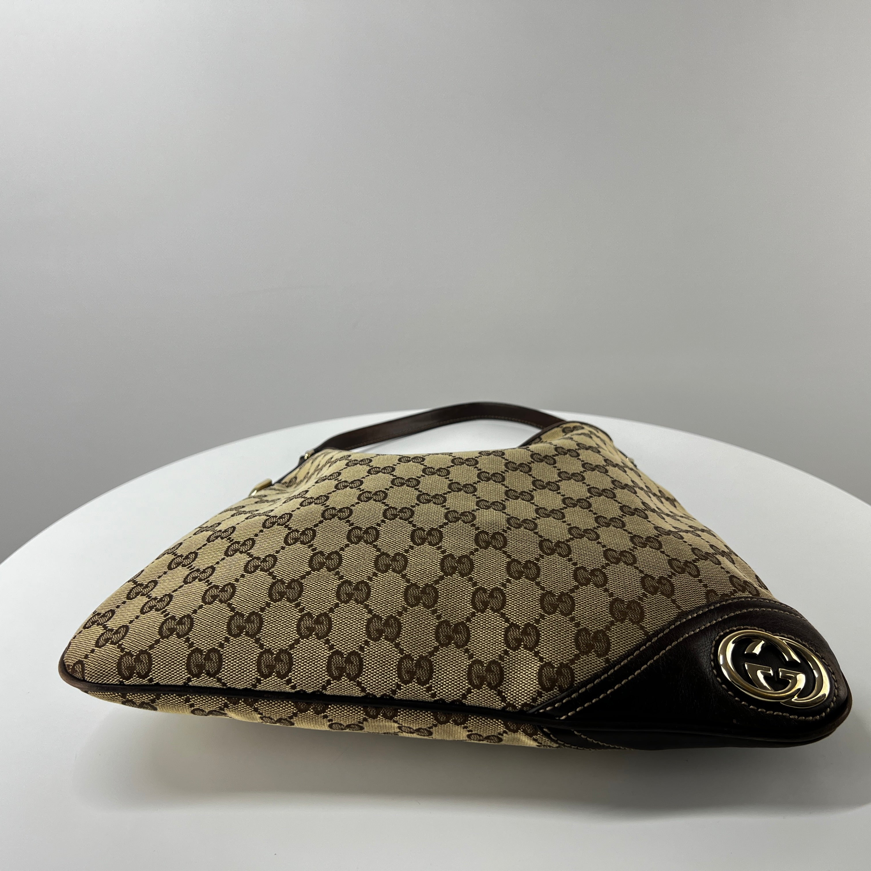 Sac à main GUCCI Hobo toile et cuir marron