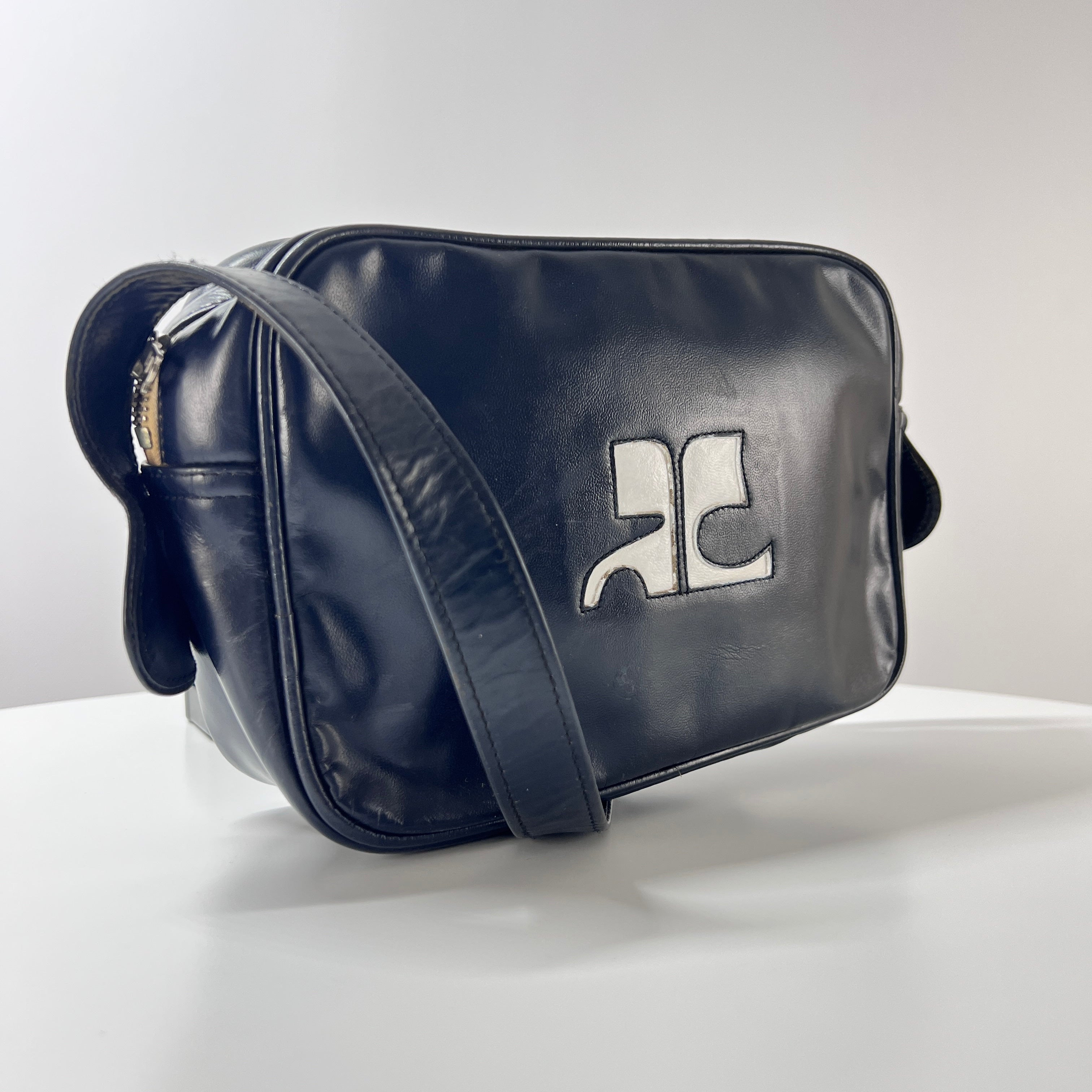 Sac à main COURREGES Camera cuir bleu