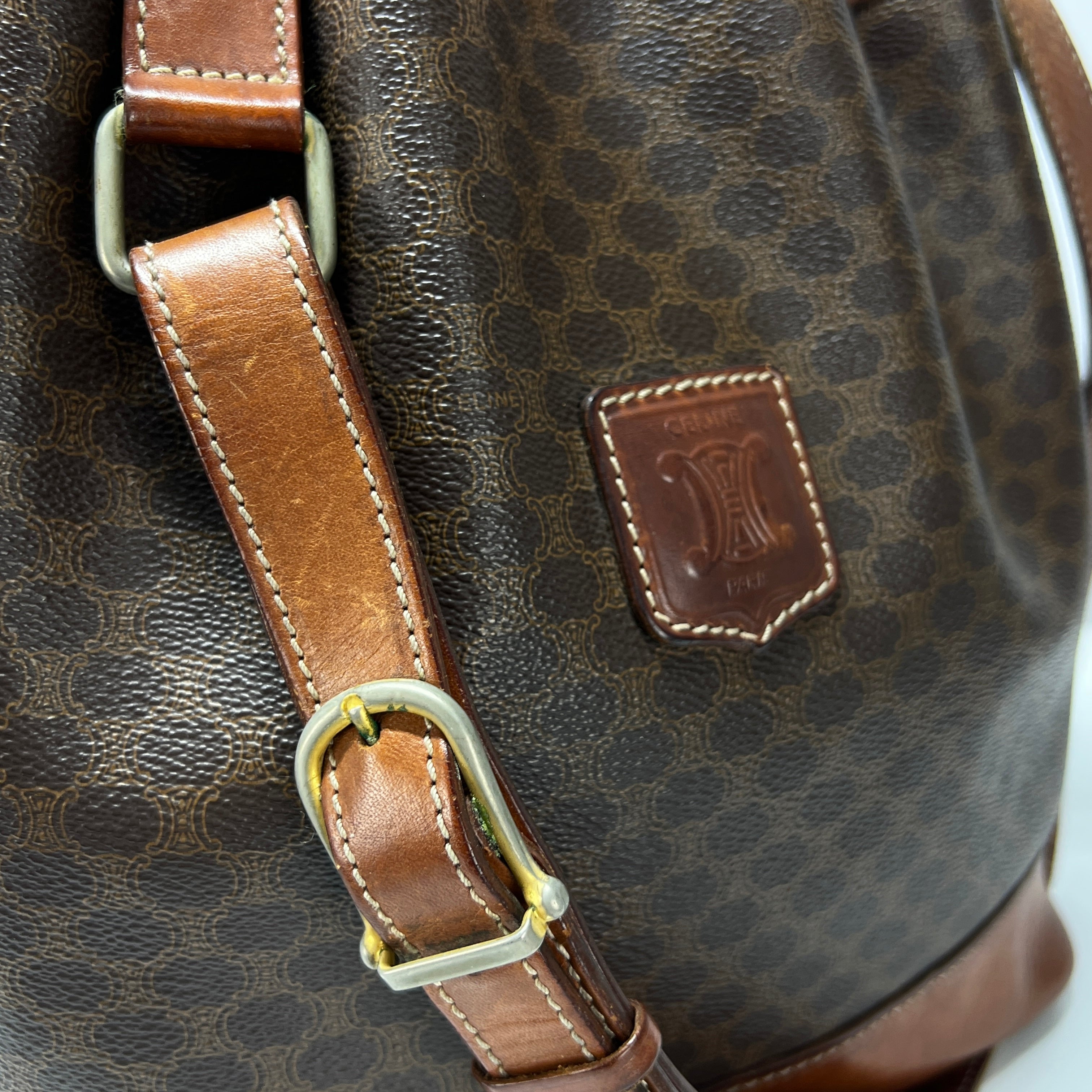 Sac sceau CELINE toile et cuir marron