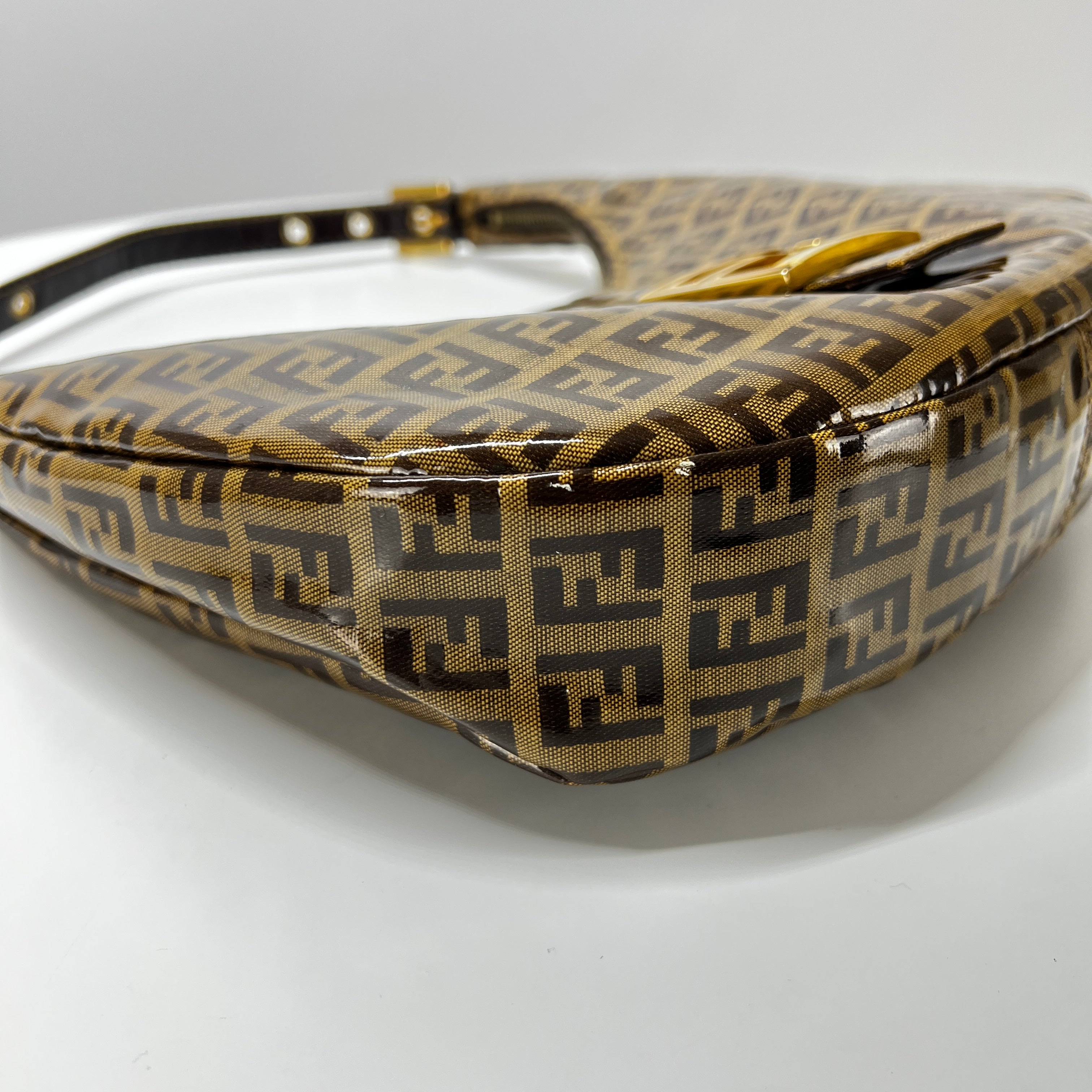 FENDI Croissant handbag in brown patent leather