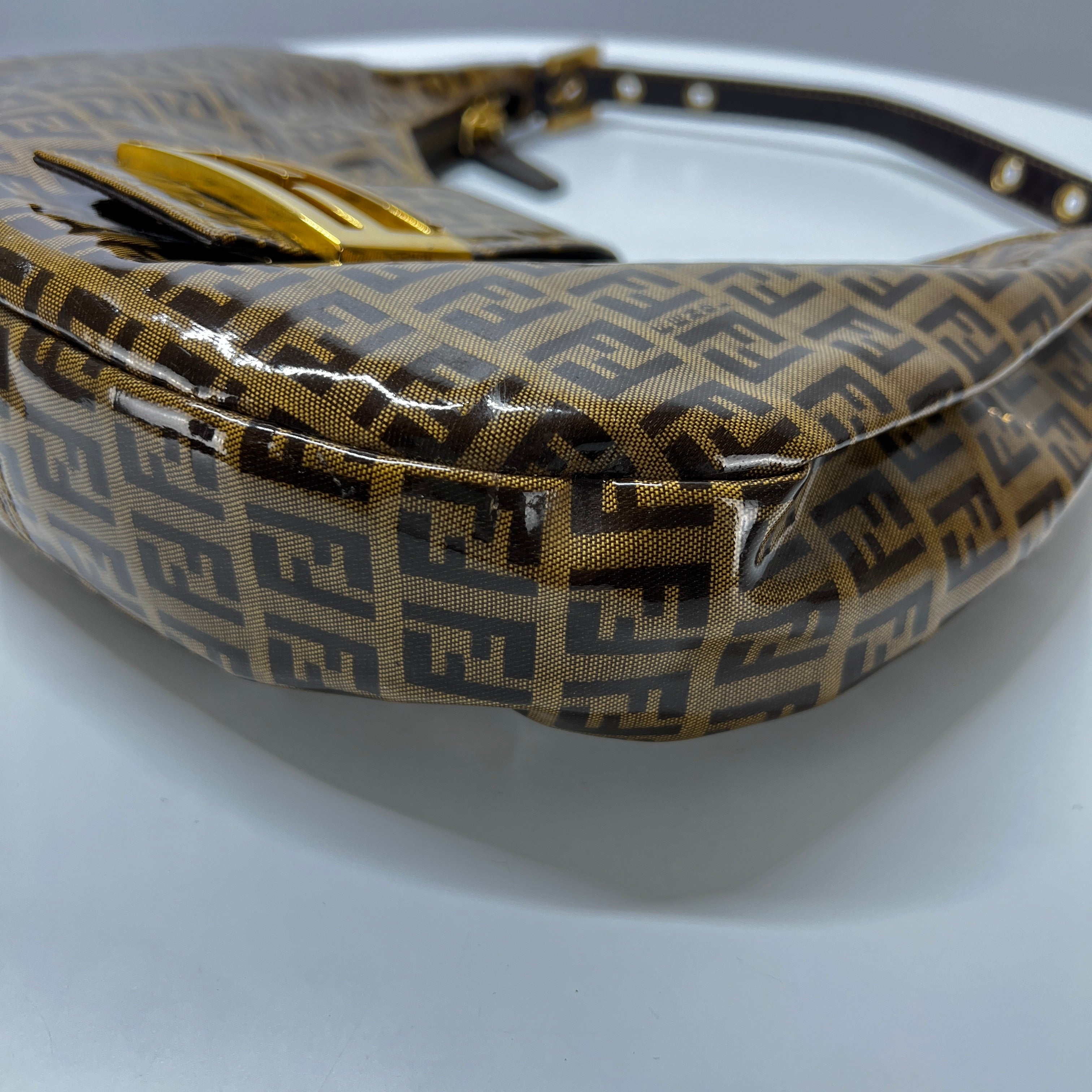 FENDI Croissant handbag in brown patent leather
