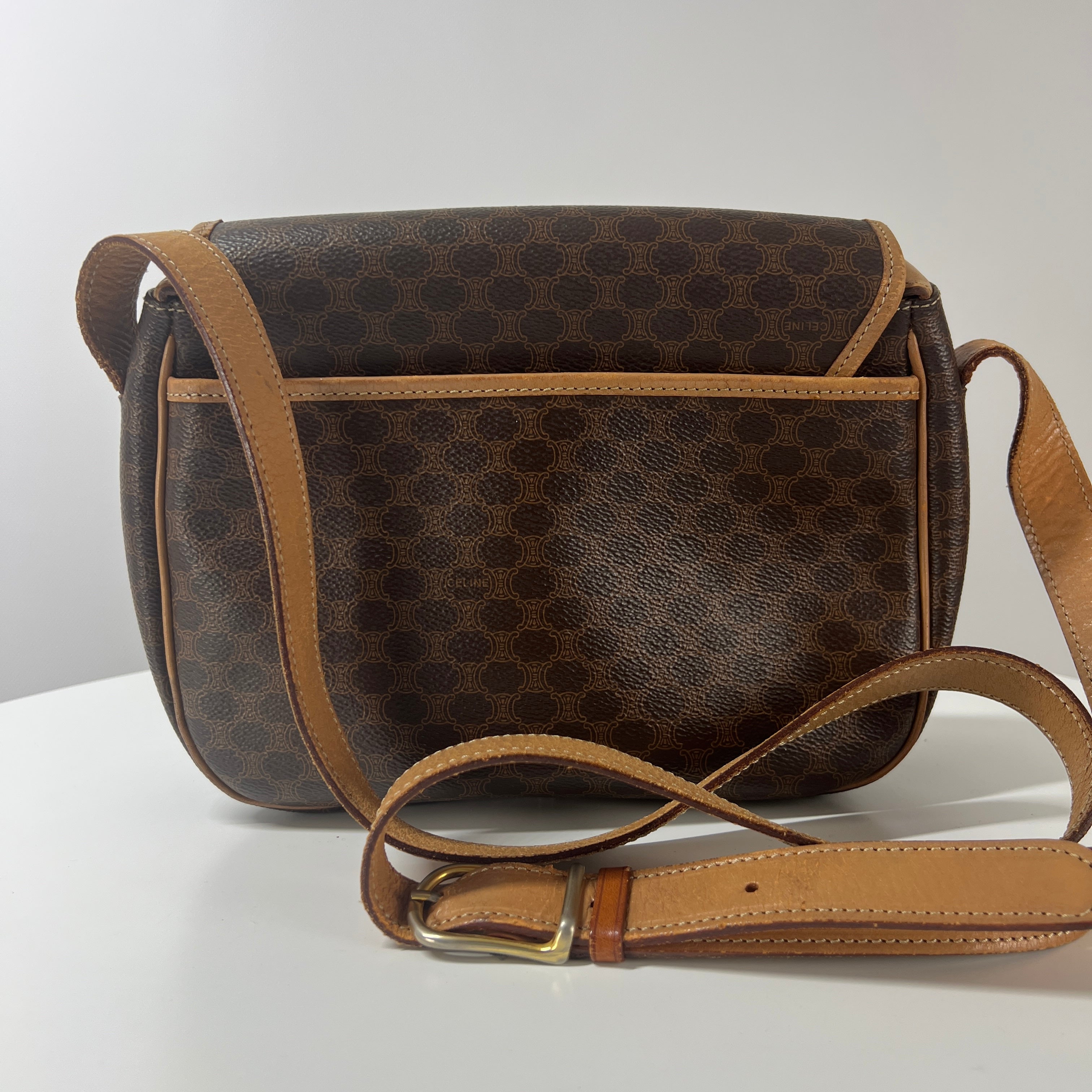 Sac à main CELINE toile et cuir marron