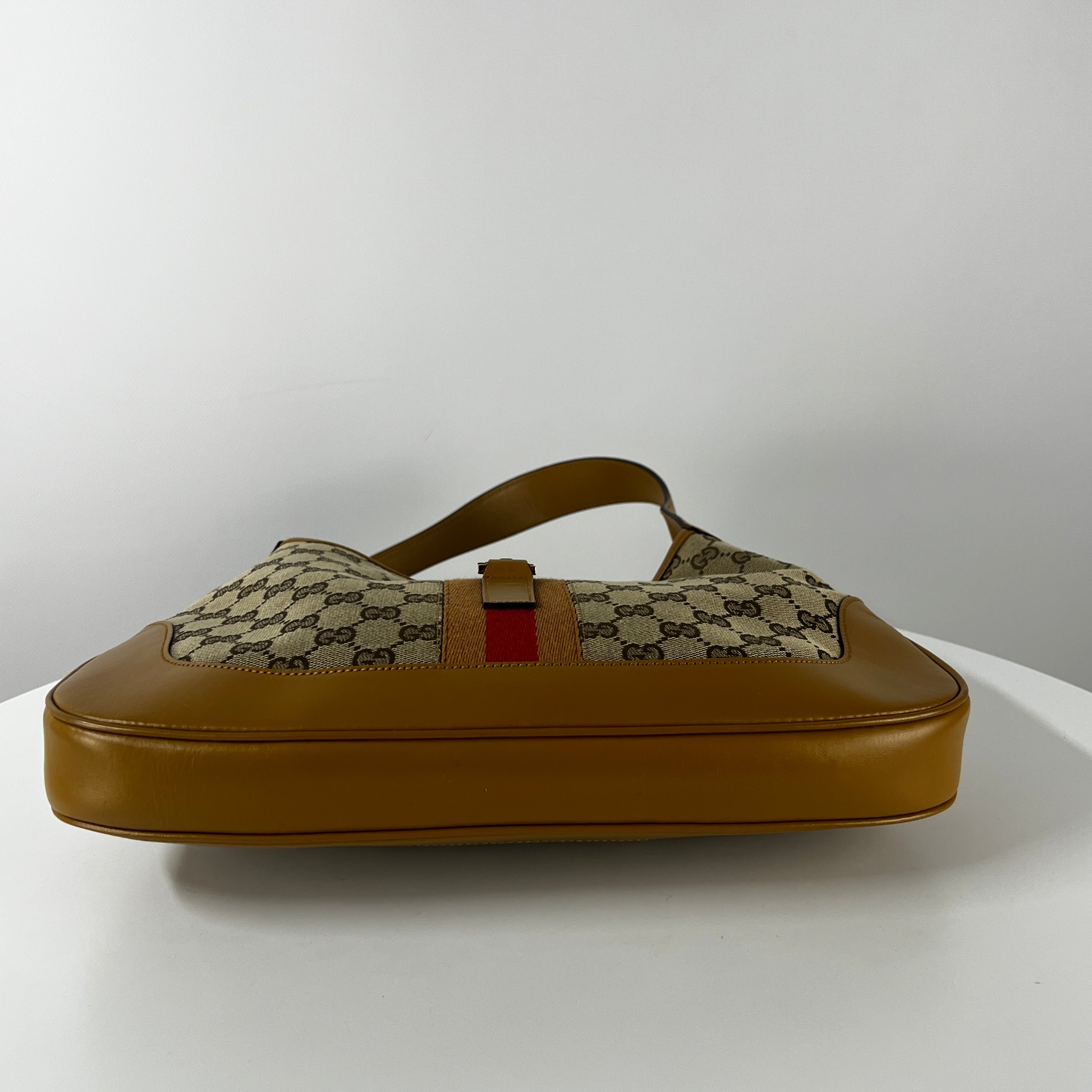 GUCCI Jackie canvas and beige leather handbag