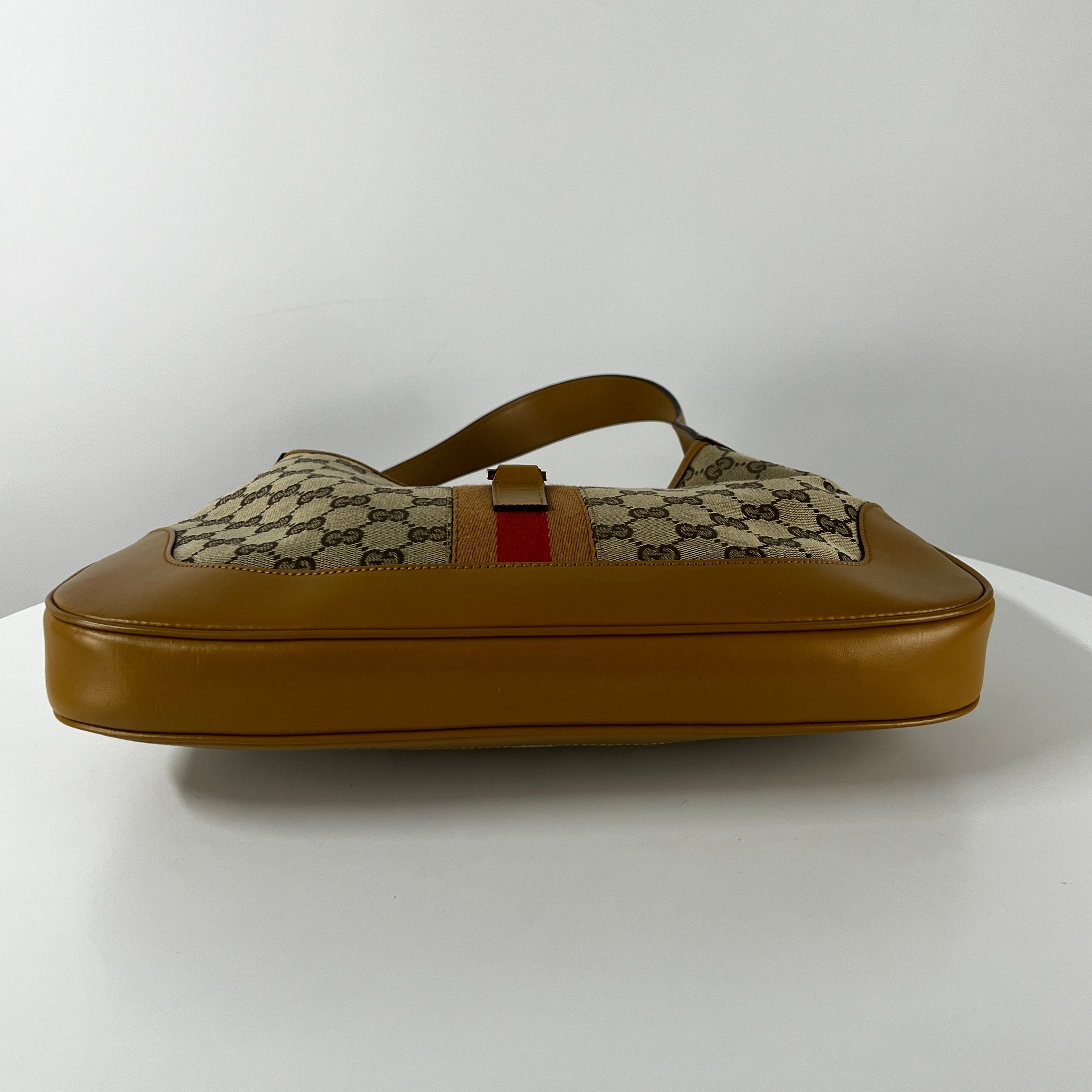 GUCCI Jackie canvas and beige leather handbag