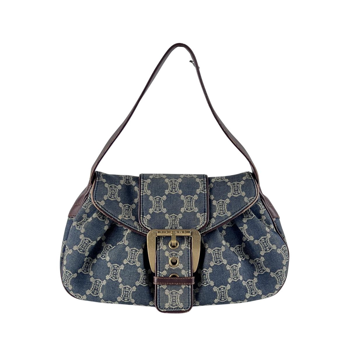 CELINE Triomphe denim and blue leather handbag